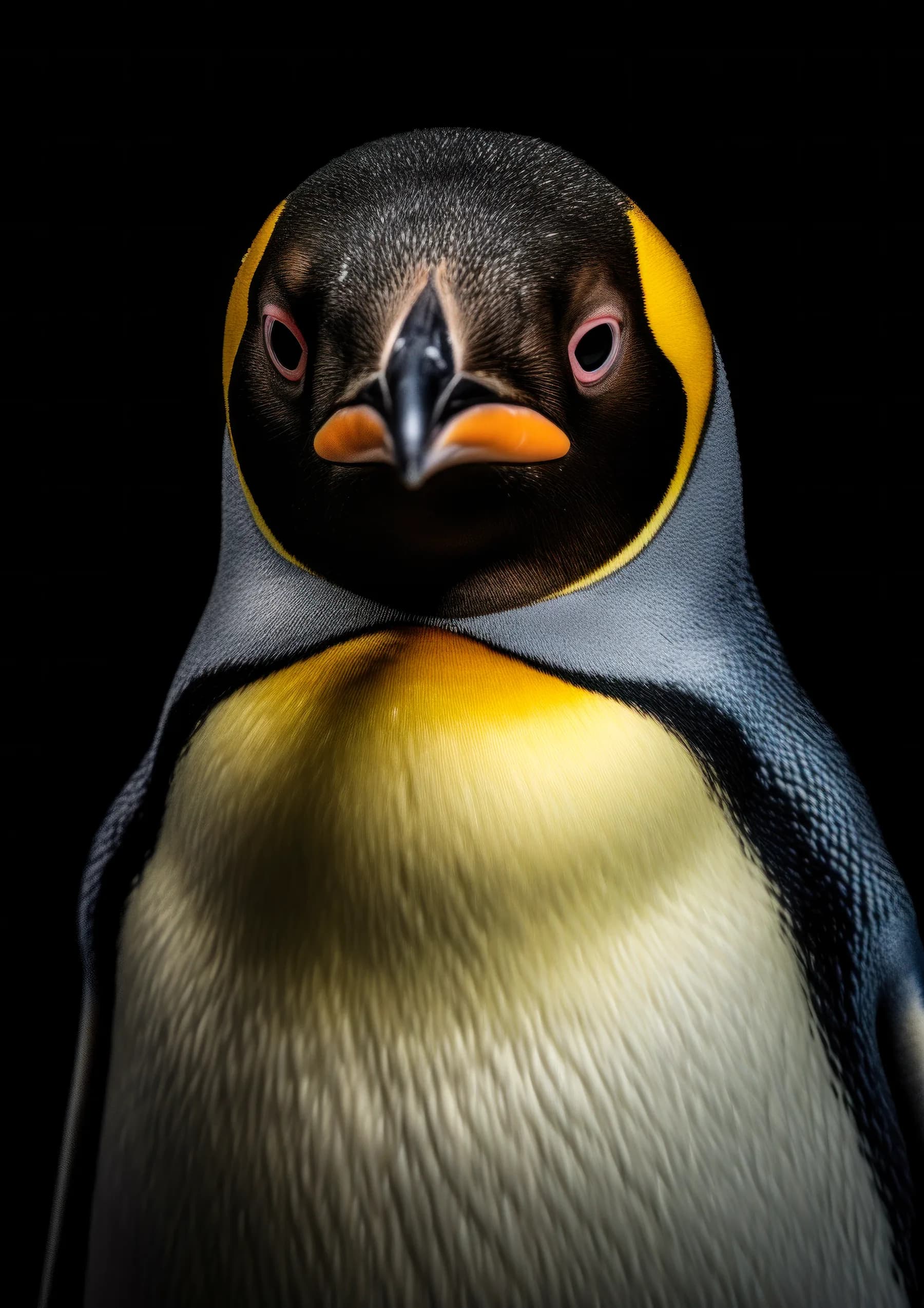 Pinguino rey de frente con mirada fija