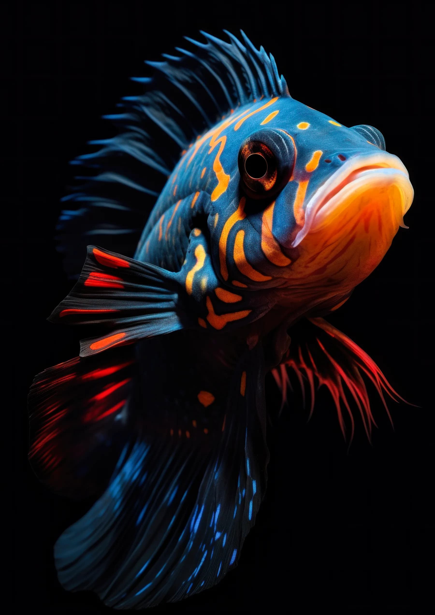 Pez escorpion azul y naranja