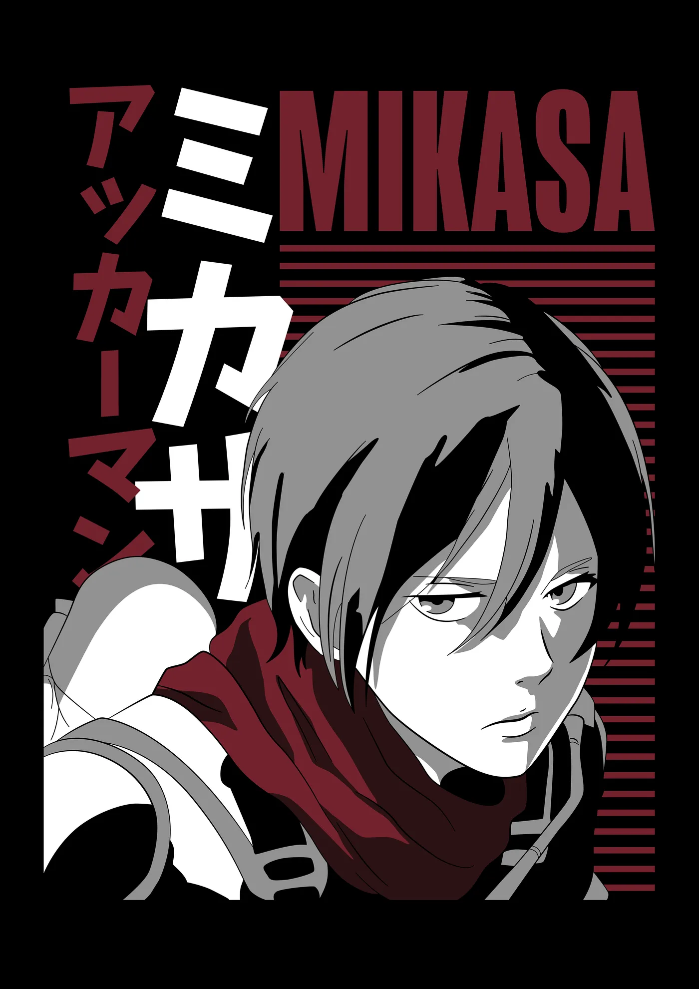 Mikasa Ackerman Retrato Bufanda Roja