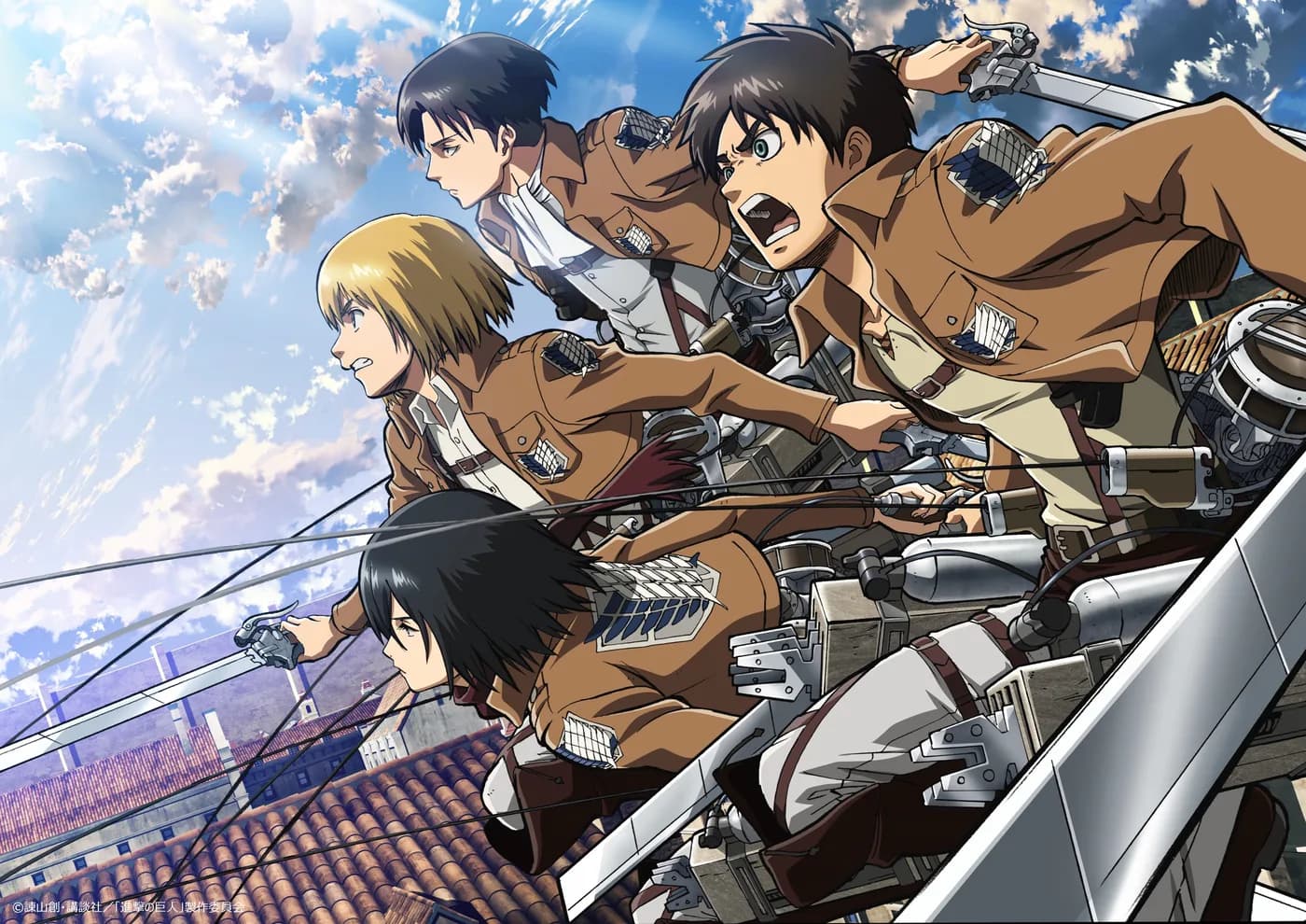 Eren Armin y Mikasa Equipo de Maniobras