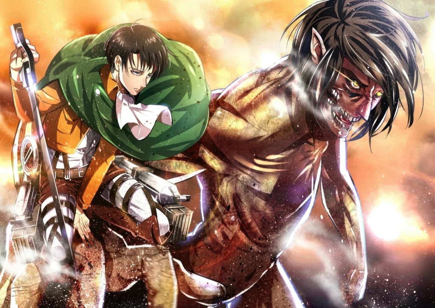 Levi y Eren Titan Tonos de Fuego