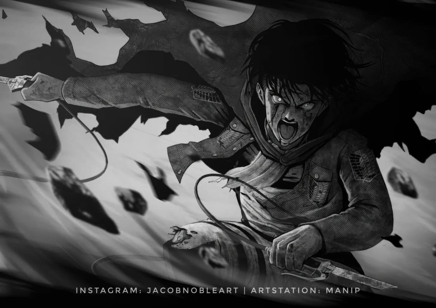 Mikasa Gritando Manga Blanco y Negro