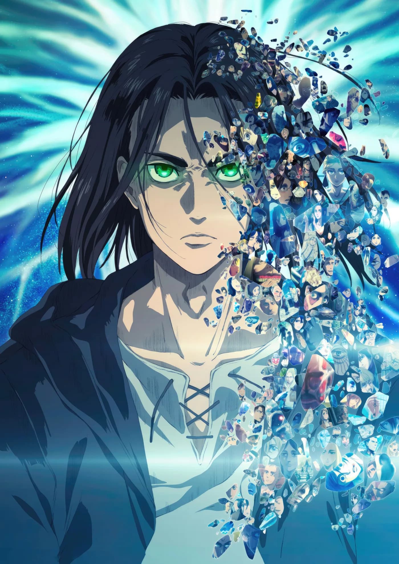 Eren Yeager Retrato con Escenas Fragmentadas