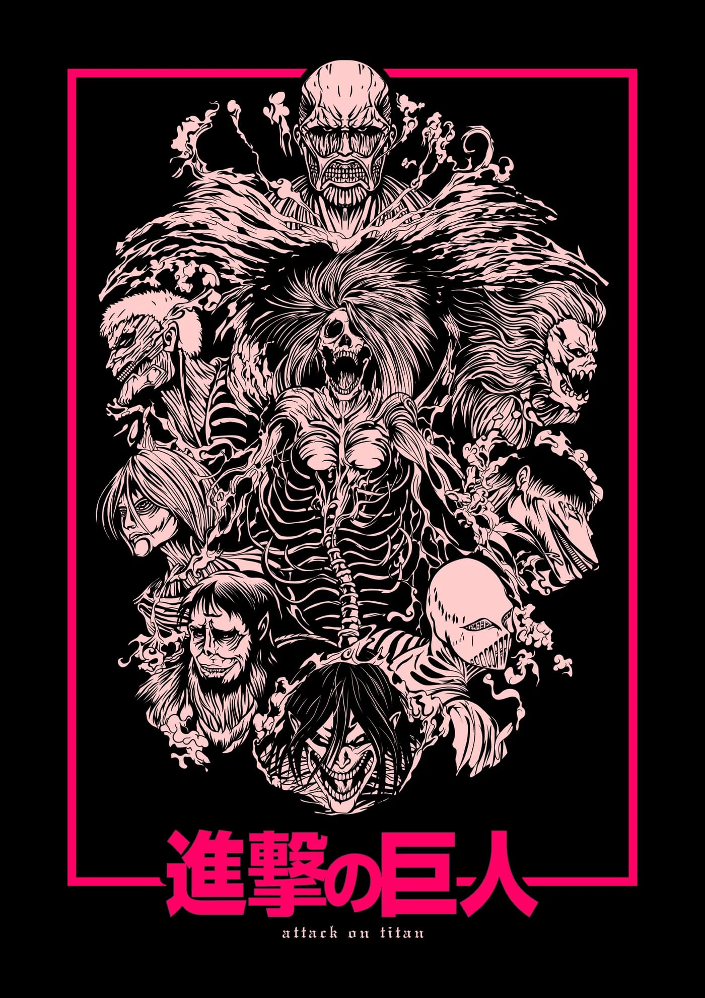 Colage de Titanes Poster Rosa y Negro