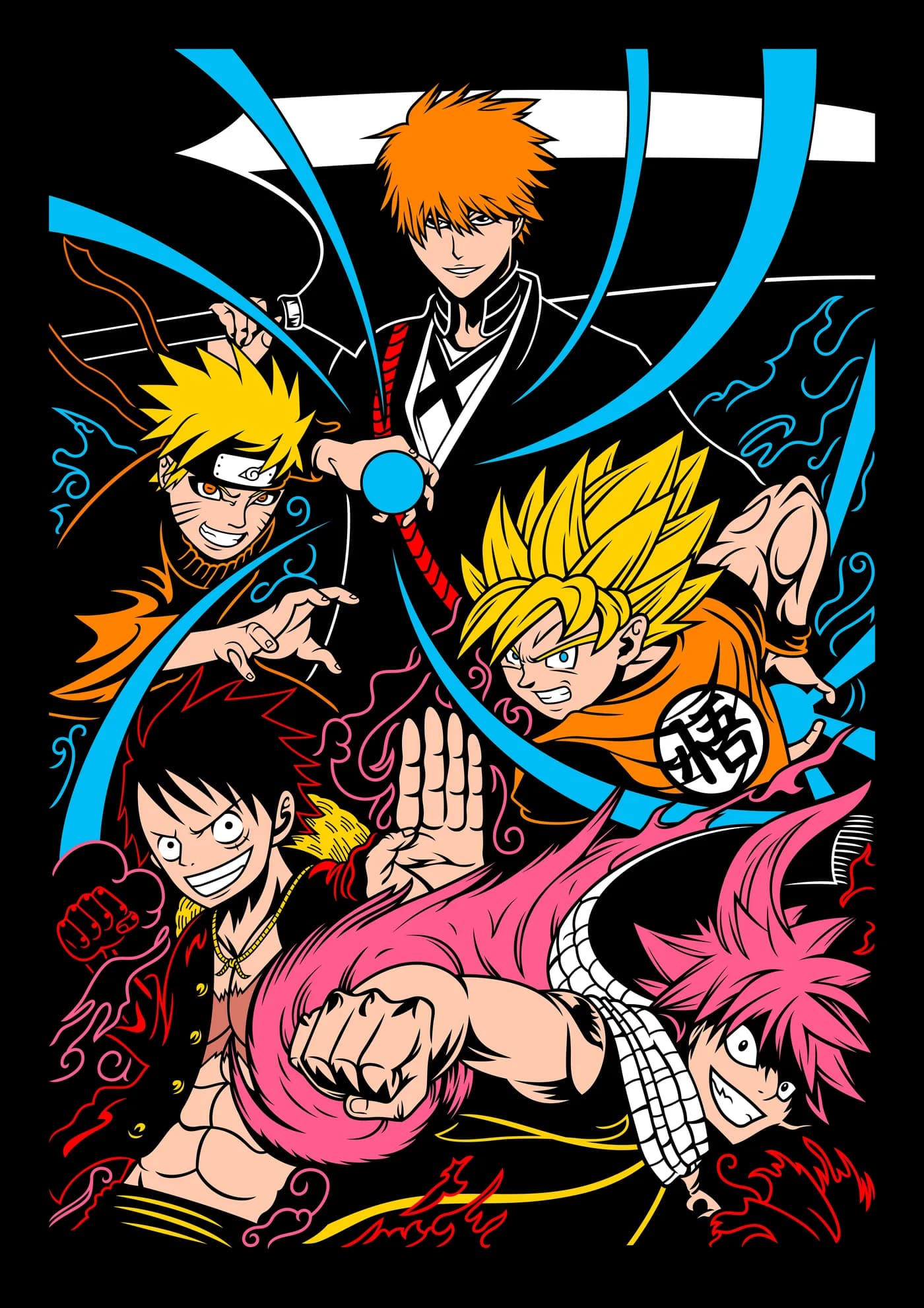 Colage Grandes Animes Naruto Bleach Goku y Luffy