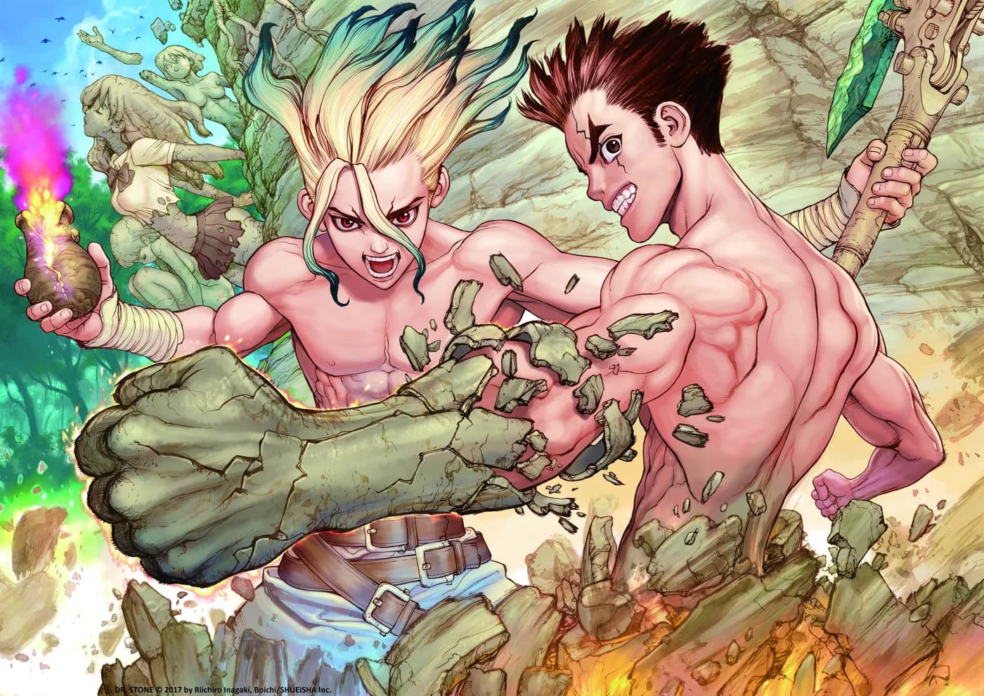 Senku y Tsukasa Dr Stone Puno de Piedra