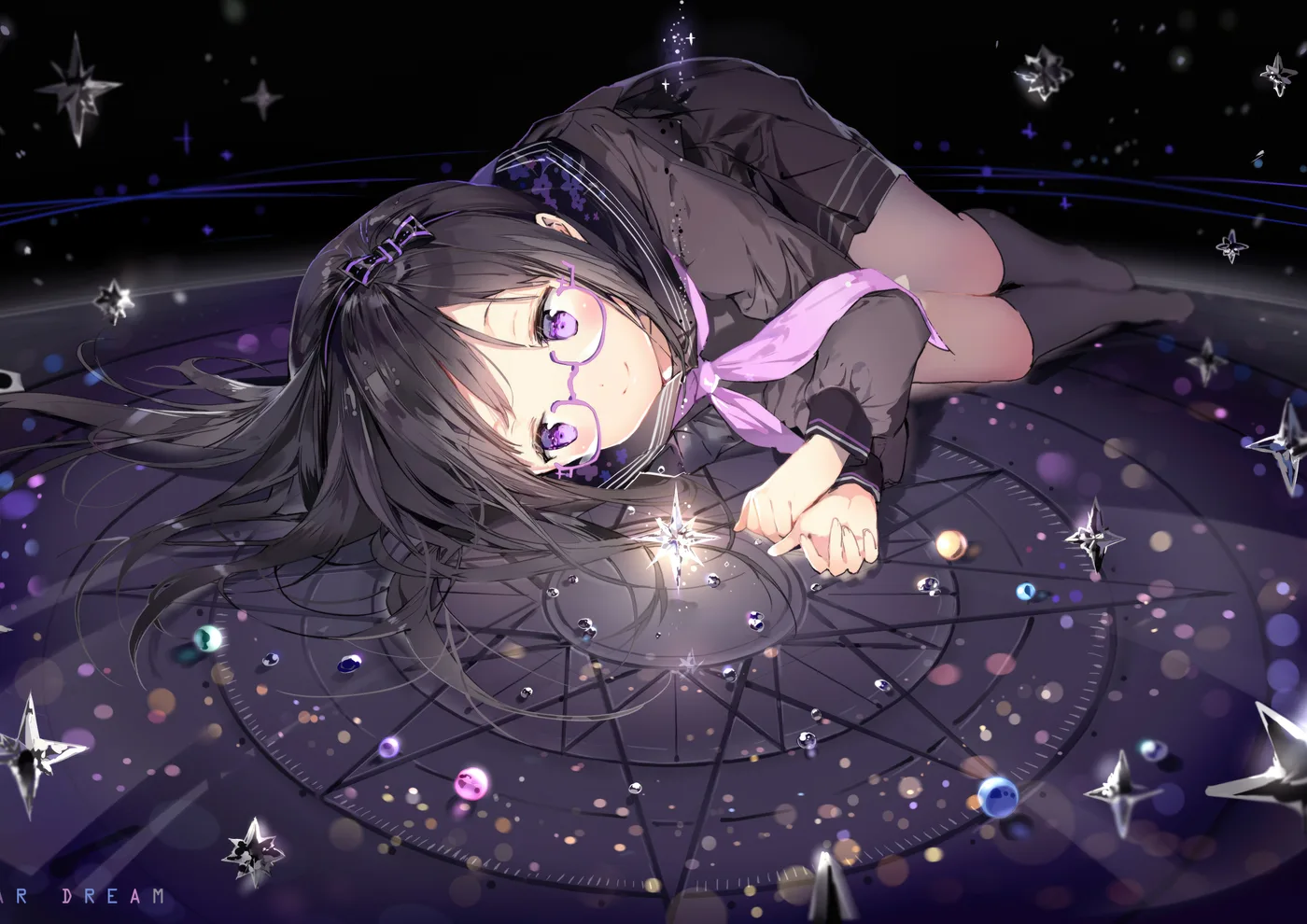 Chica Anime con Circulo Magico y Estrellas