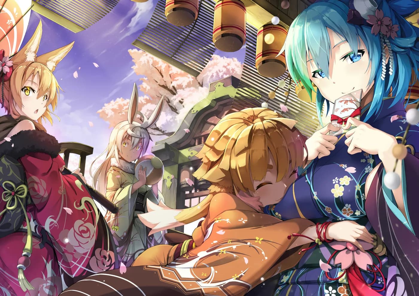 Chicas Kitsune y Usagi en Festival Kimono