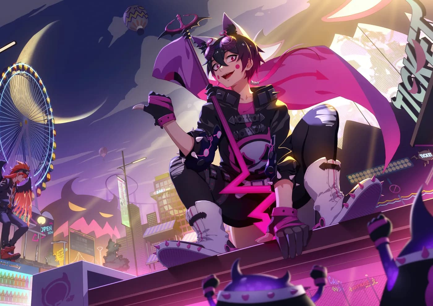 Chico Demonio Gato en Carnaval Cyberpunk