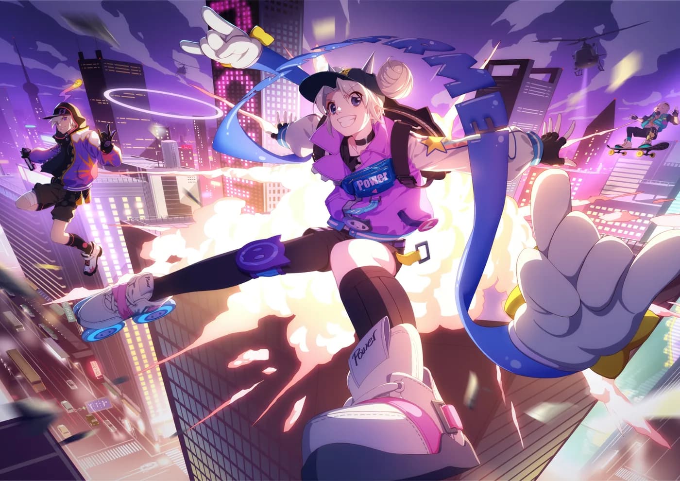 Chica Anime Patinando en Ciudad Cyberpunk Neon