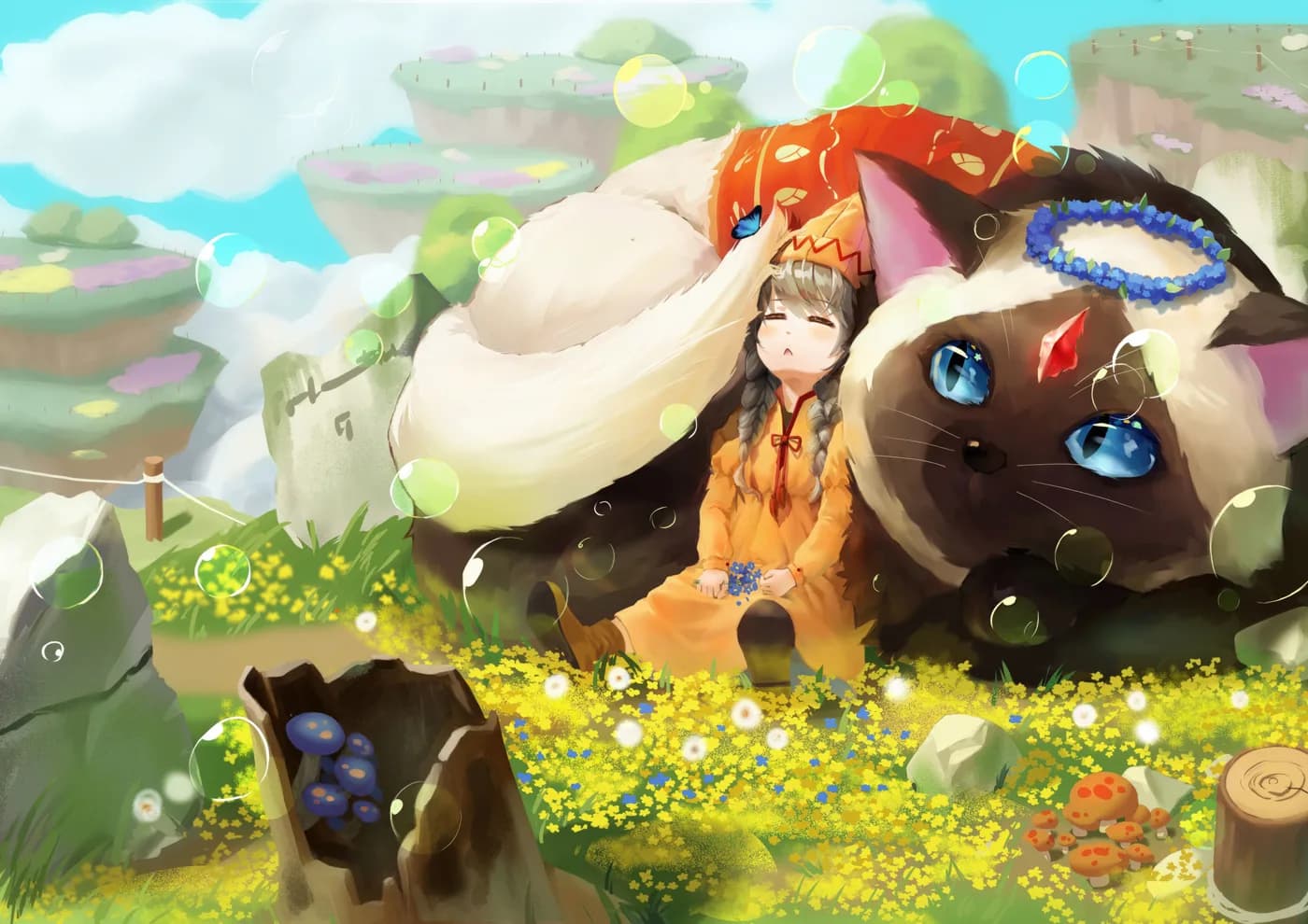 Nina Durmiendo Junto a Gato Gigante