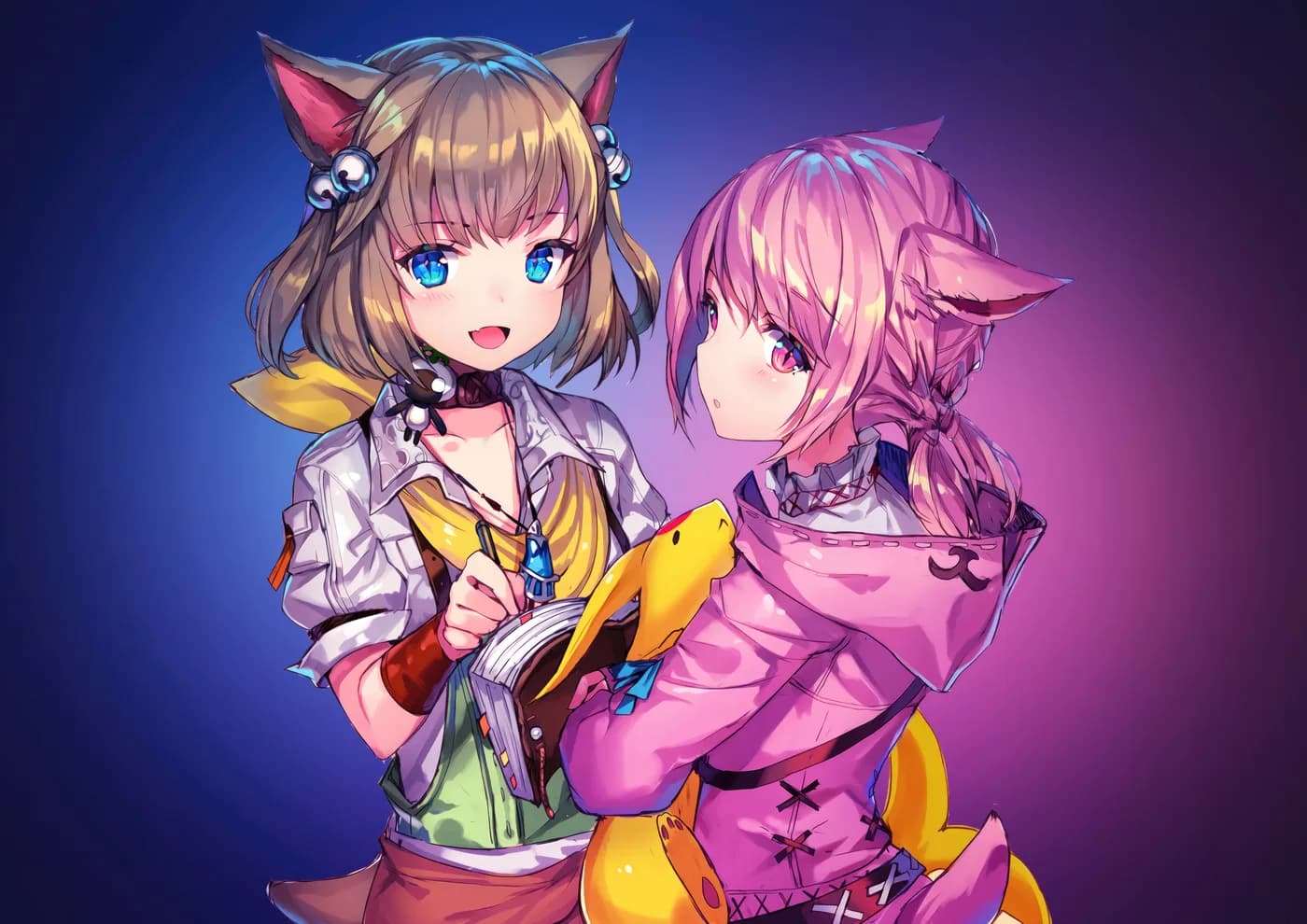 Amigas con Orejas de Gato y Zorro