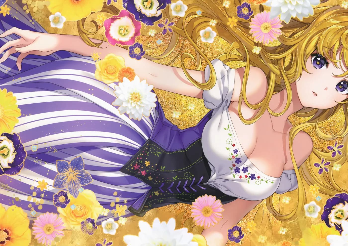 Chica Anime Entre Flores Doradas