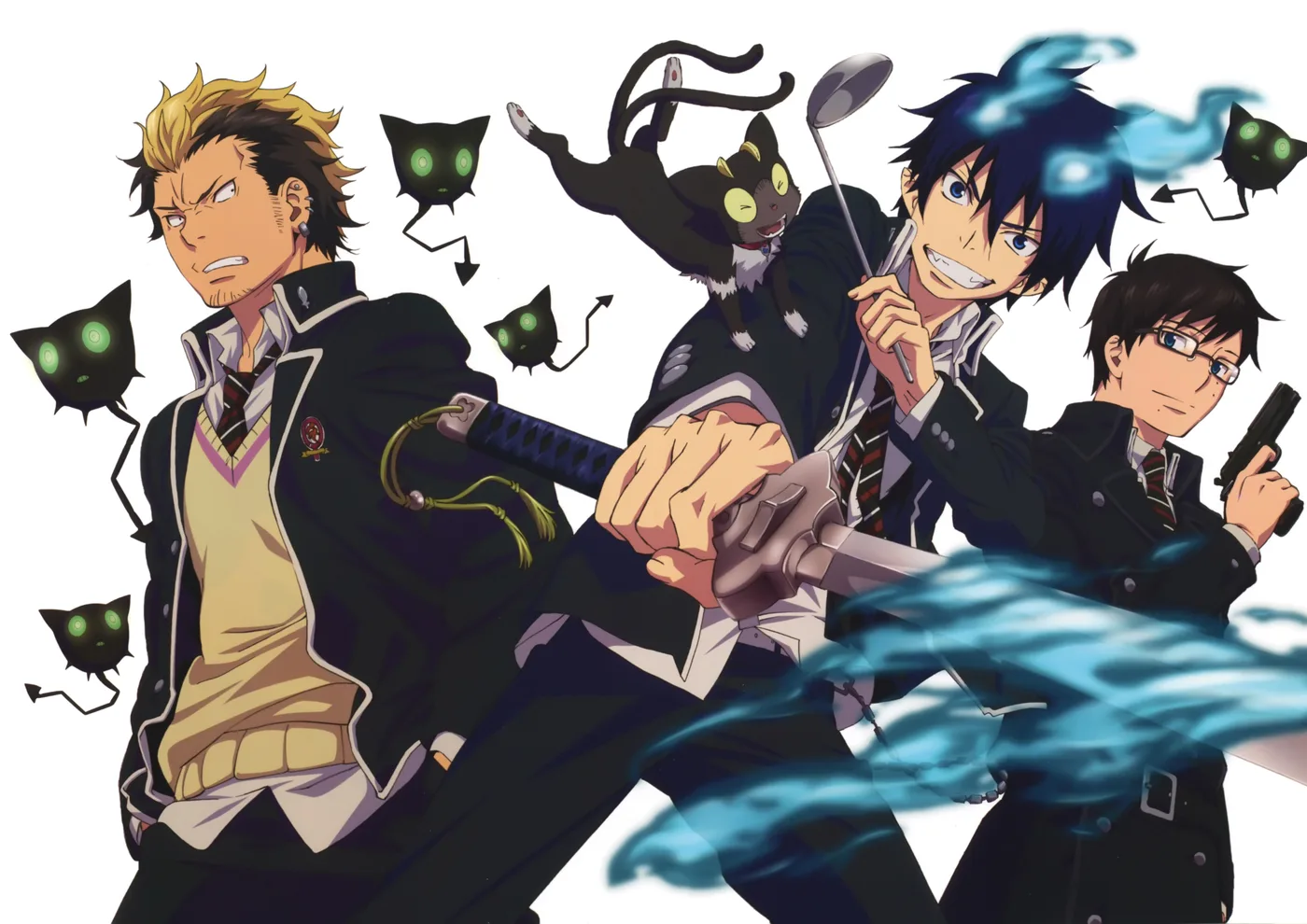 Rin Bon Yukio y Gatos Kuro Ilustracion