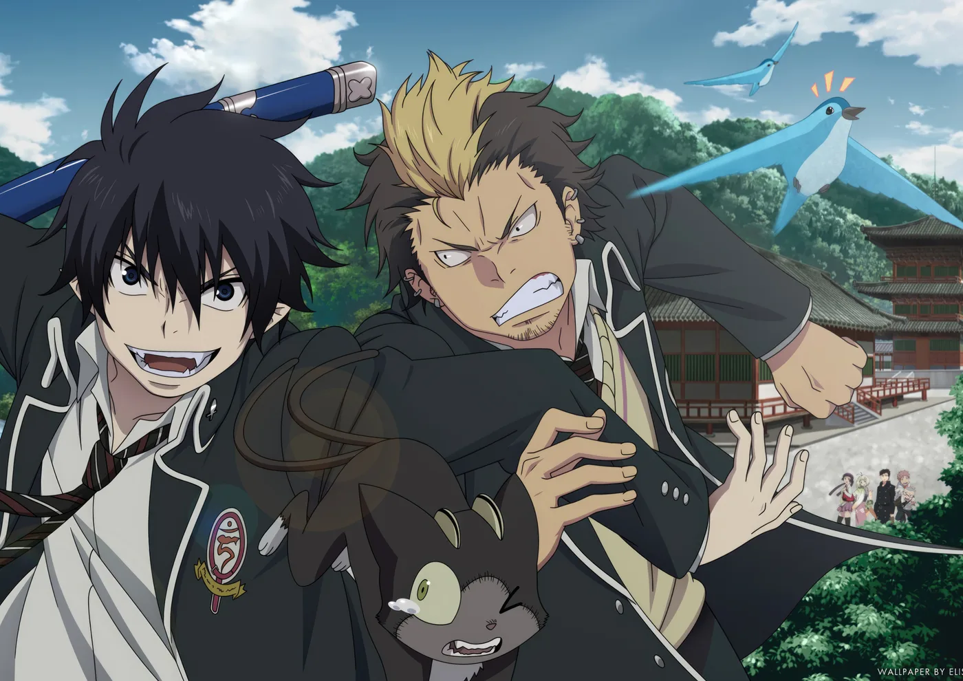 Rin y Bon Corriendo con Kuro y Aves