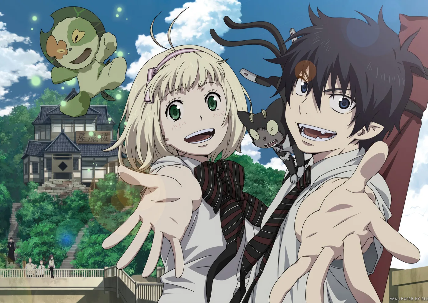 Shiemi Rin y Kuro Sonrientes