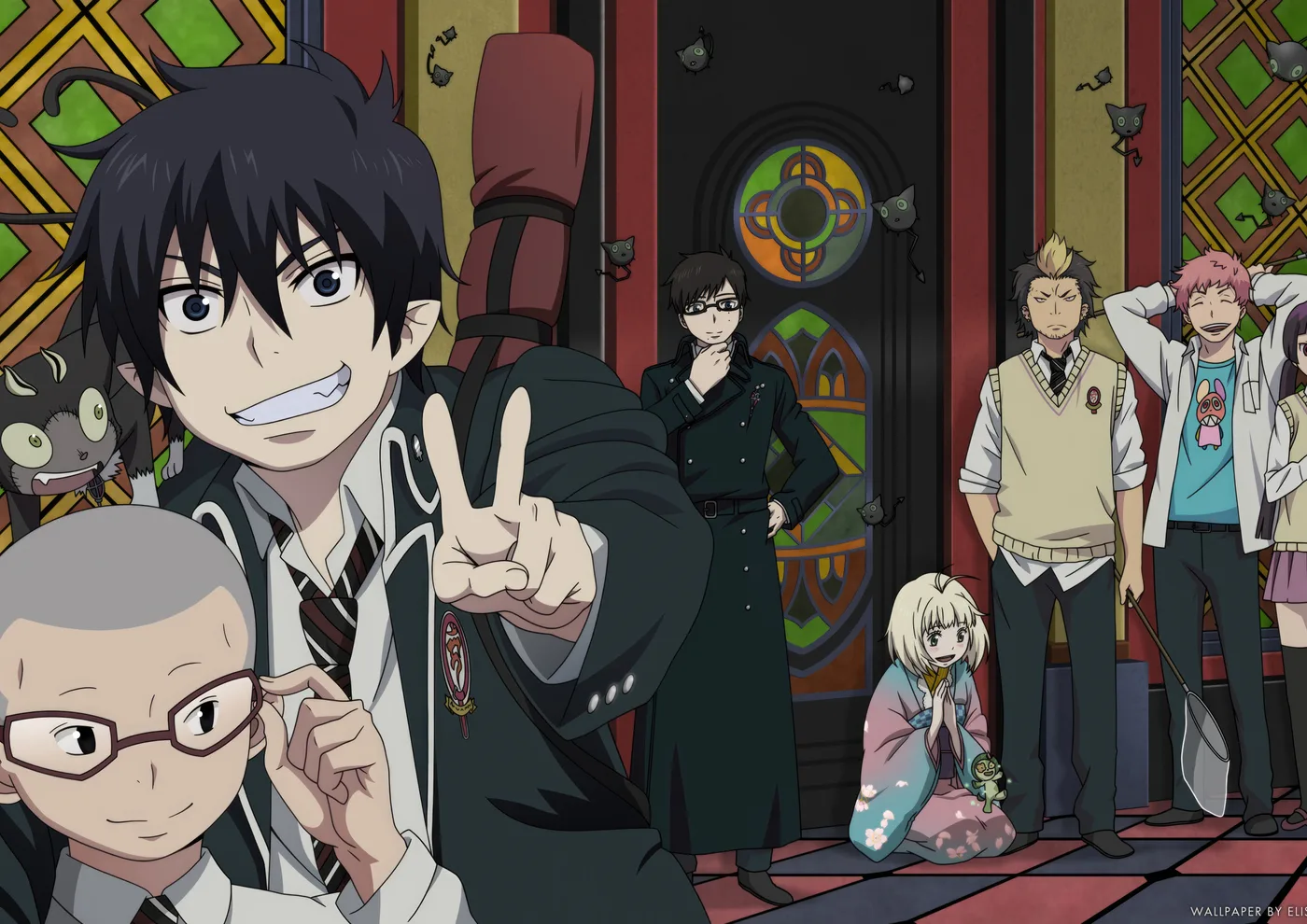 Rin Okumura Senal de Paz con Companeros
