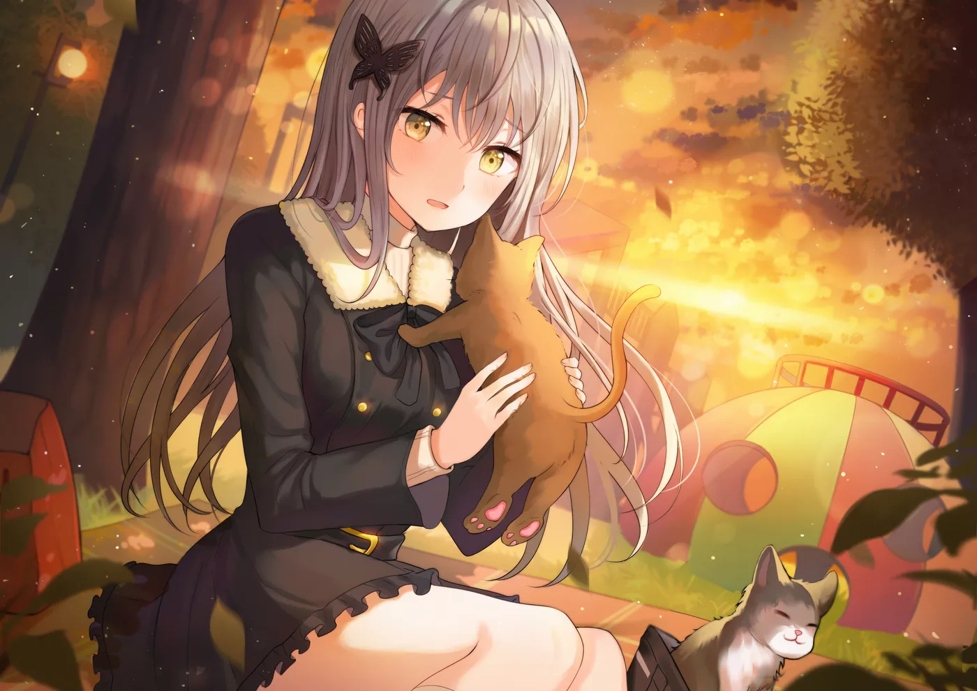 Chica BanG Dream con Gato en Otono
