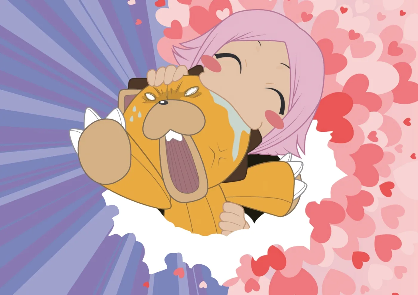 Chica Anime Abrazando Peluche Corazones