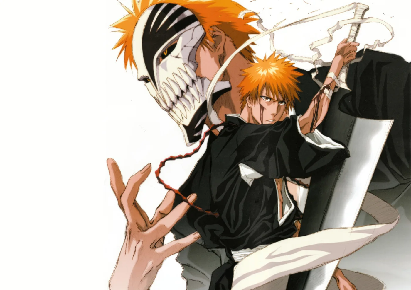 Ichigo Dualidad Hollow y Humano Fondo Blanco