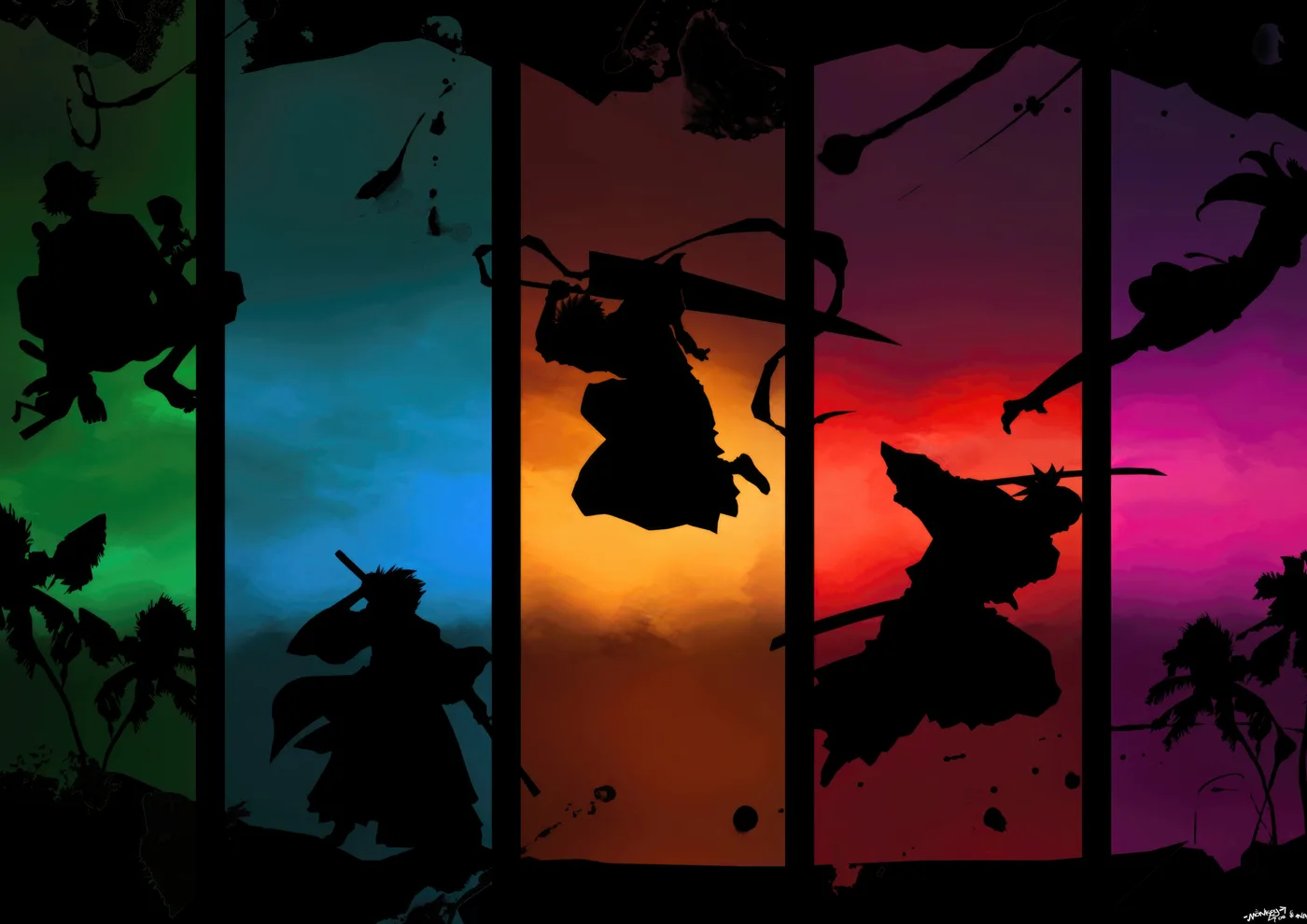 Siluetas de Guerreros Anime Multicolor