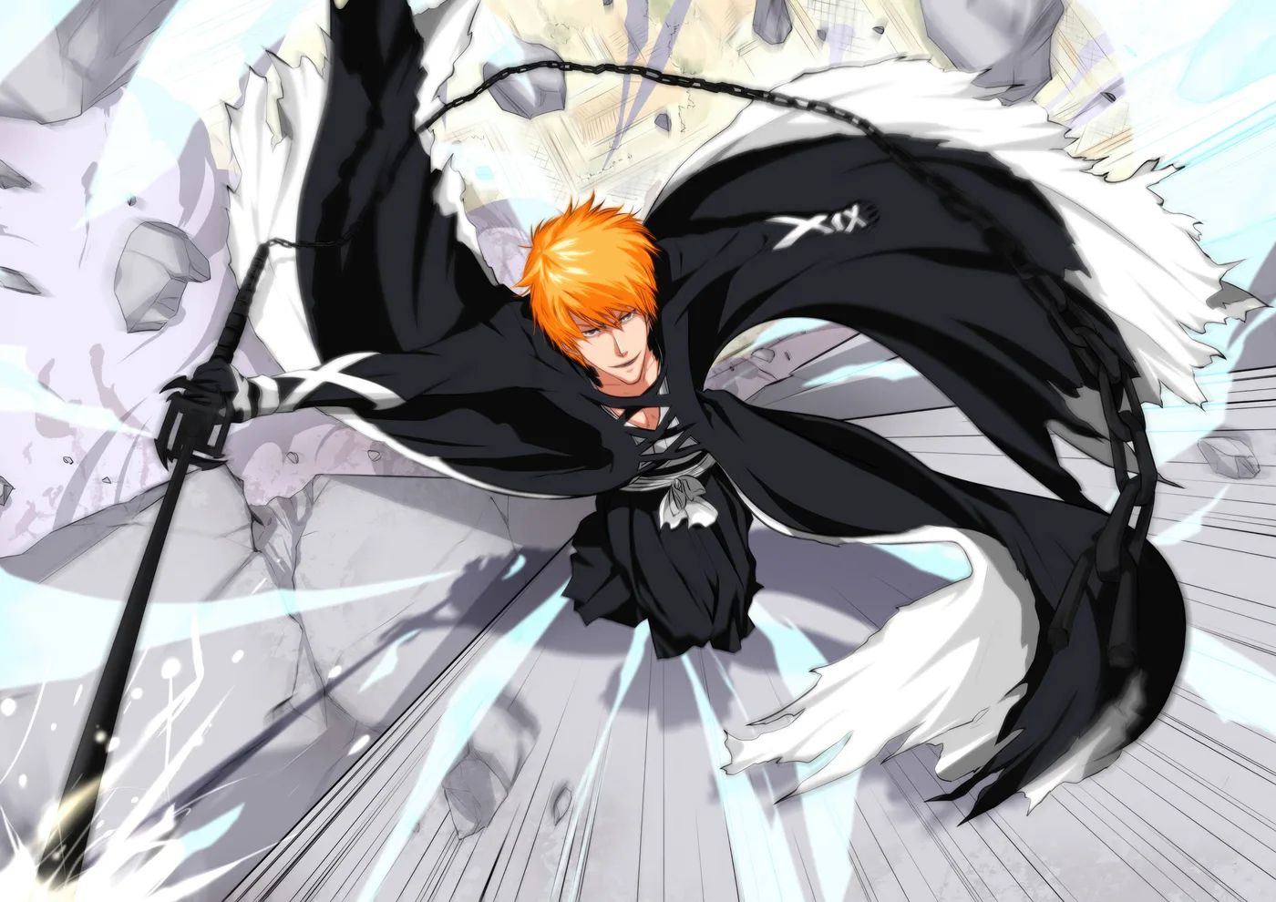 Ichigo Bankai Cadenas y Capa Negra