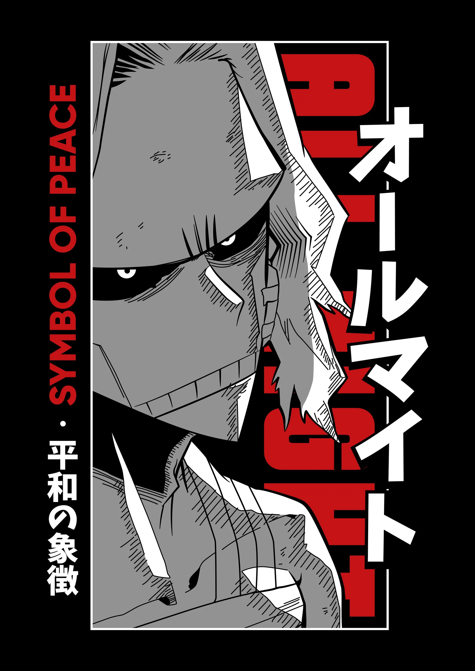 All Might Retrato Rojo y Gris