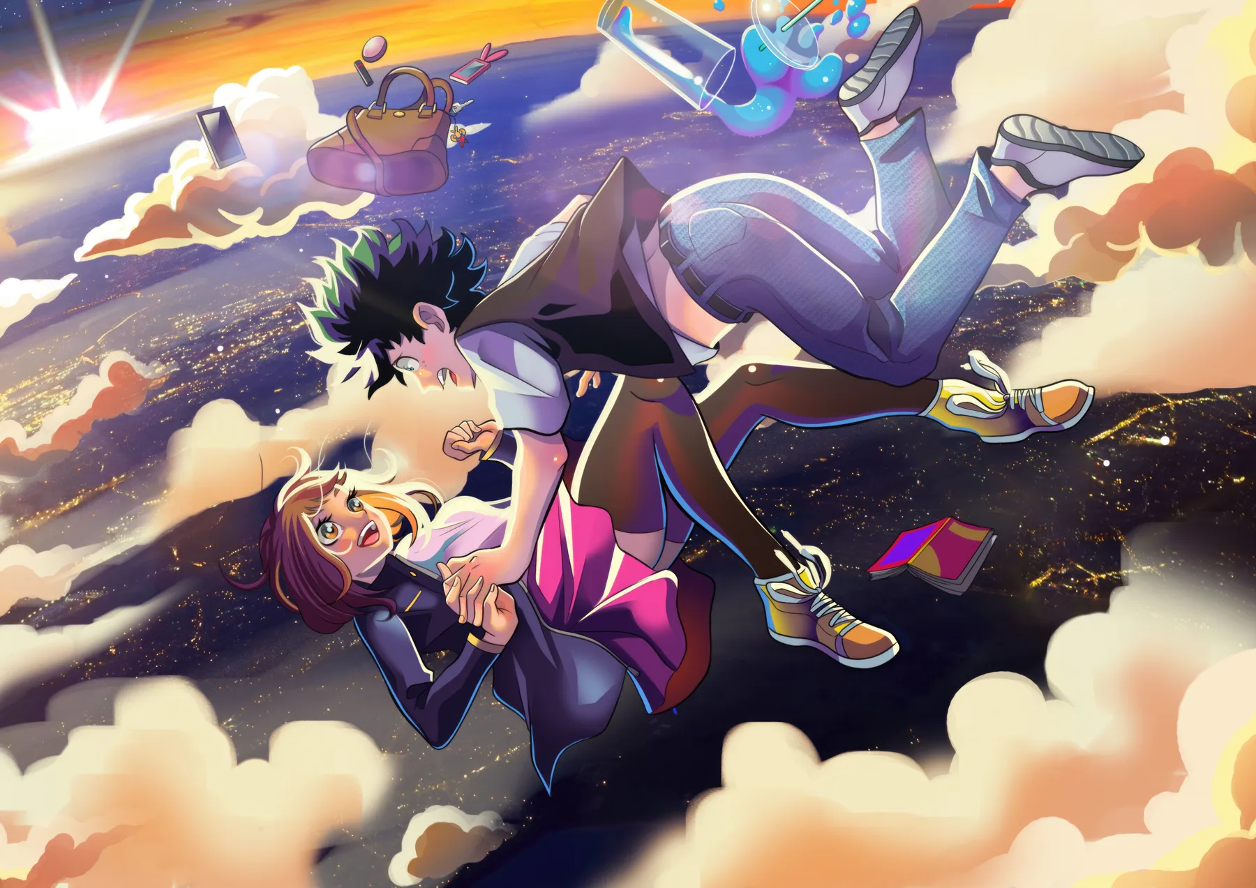 Deku y Uraraka Cayendo del Cielo