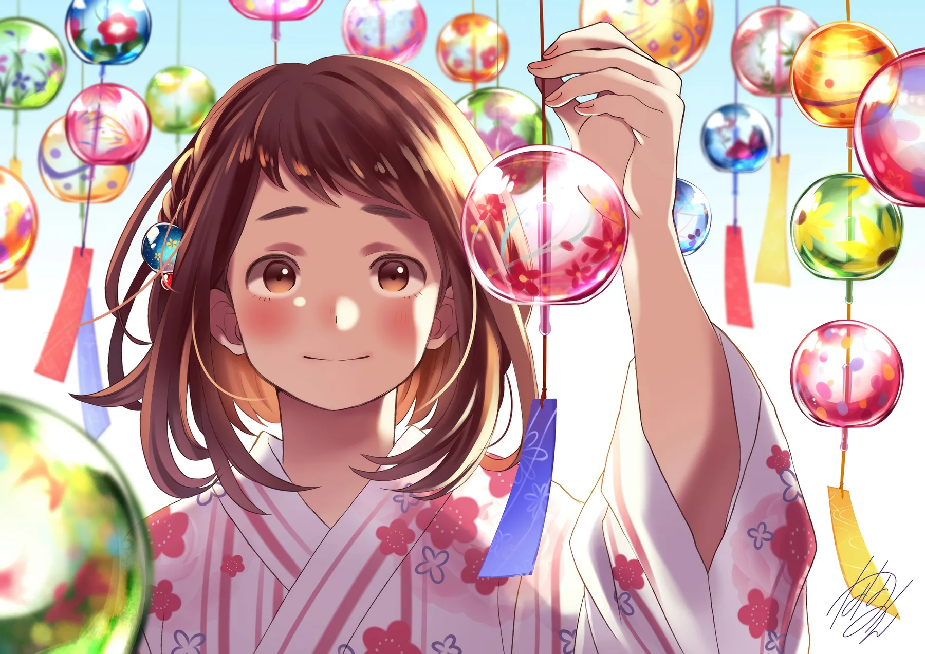 Chica con Farolillos de Cristal y Kimono