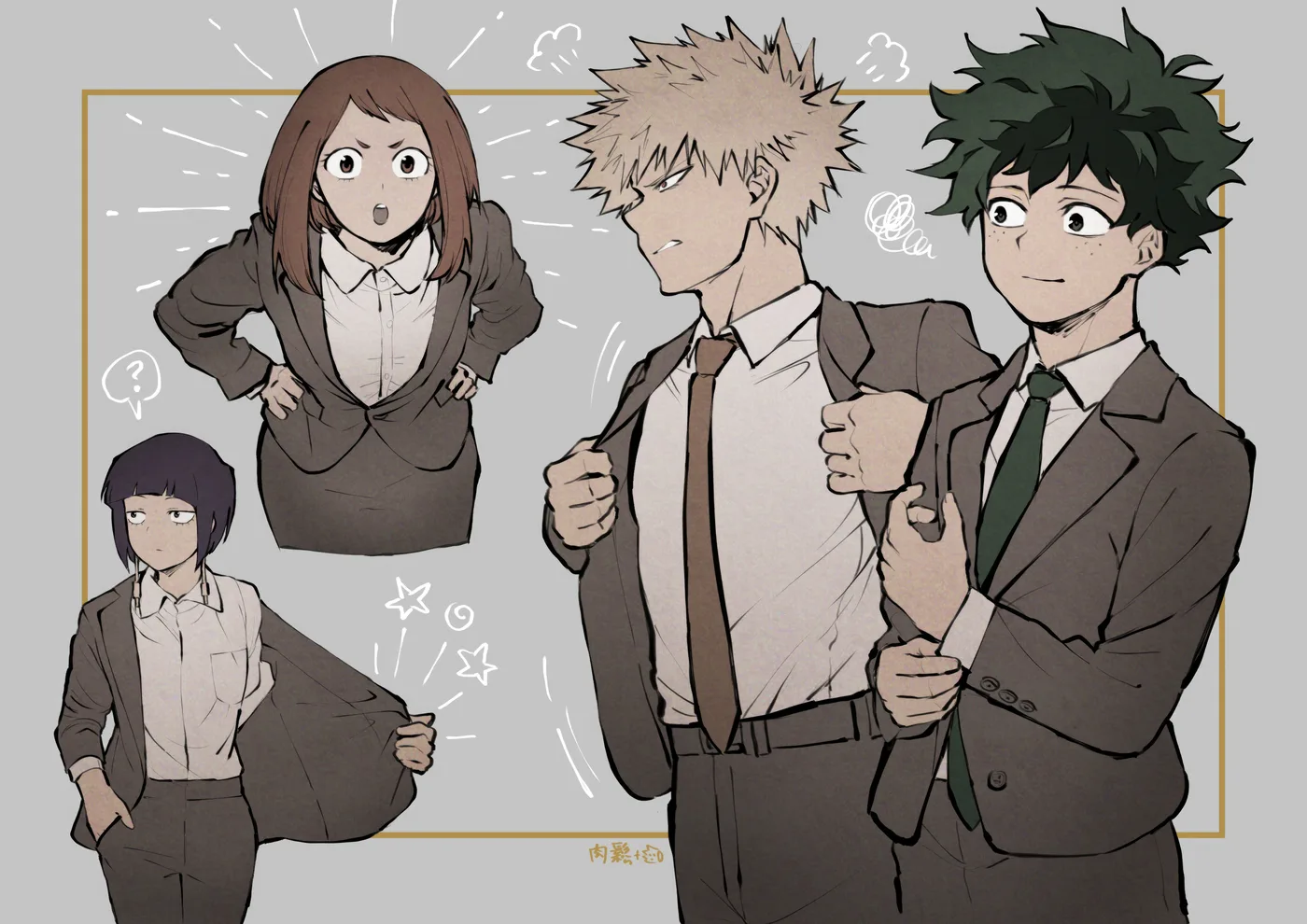 Traje Formal Uraraka Tsuyu Bakugo y Deku
