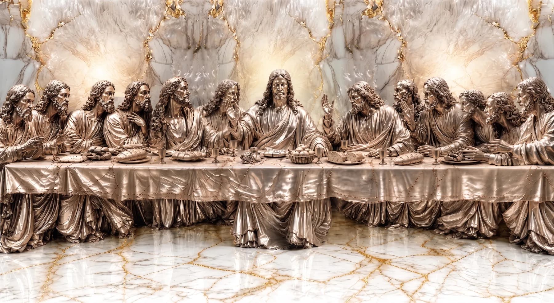 Última Cena en Bronce sobre Mármol