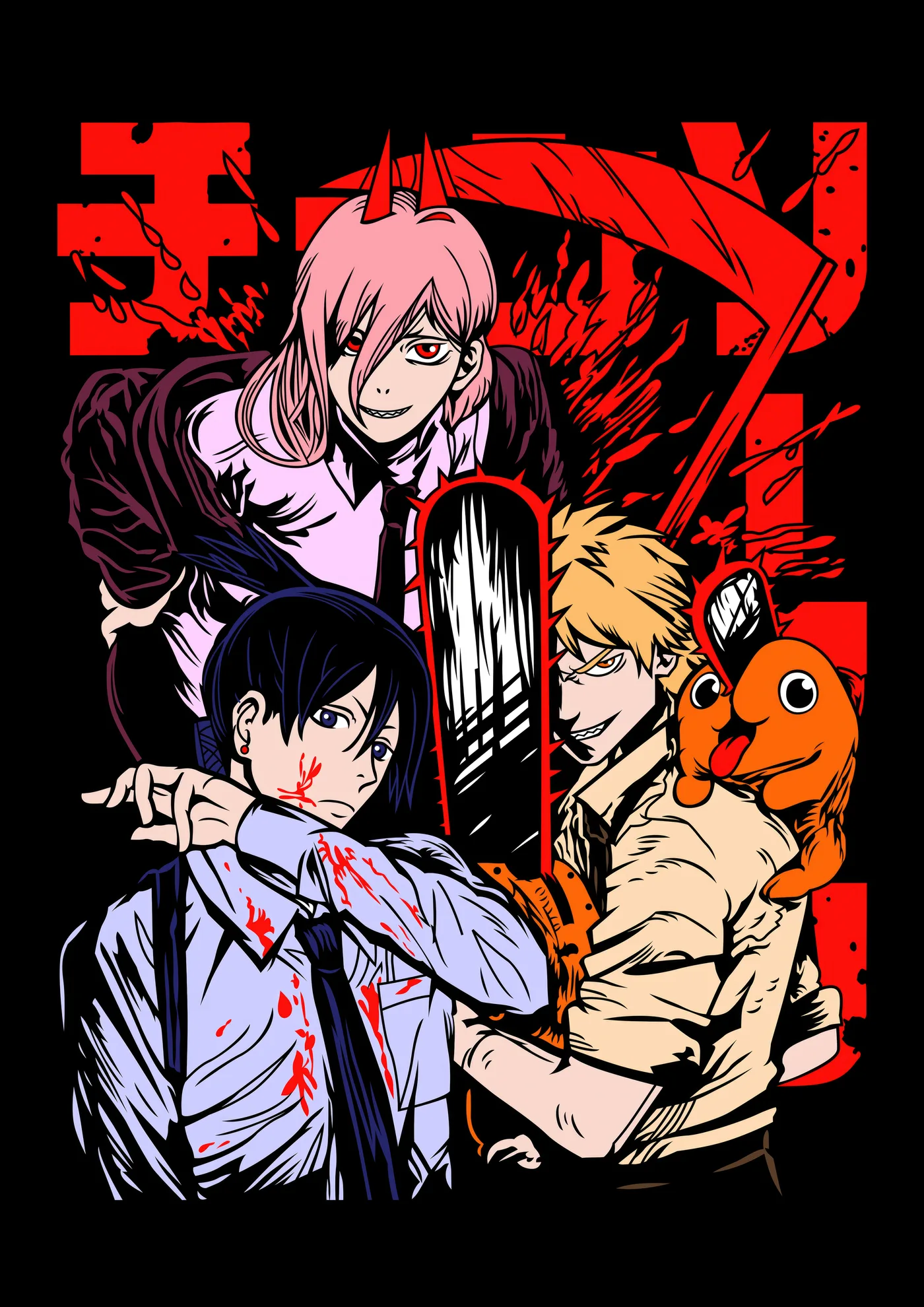 Makima Denji y Power Grupo con Pochita
