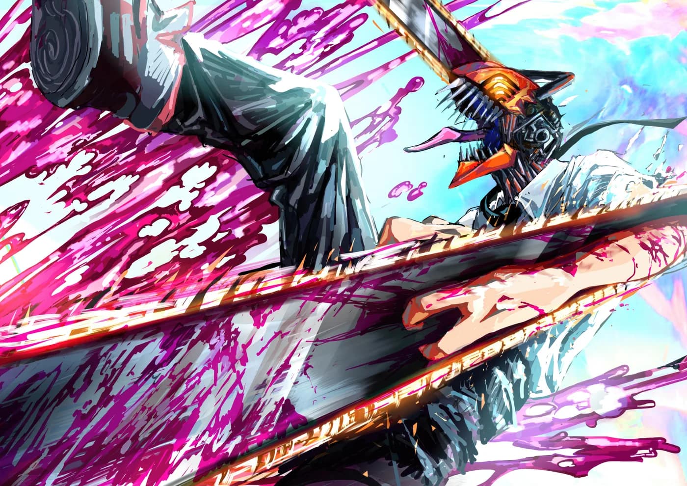 Chainsaw Man Arte Abstracto Rosa y Morado