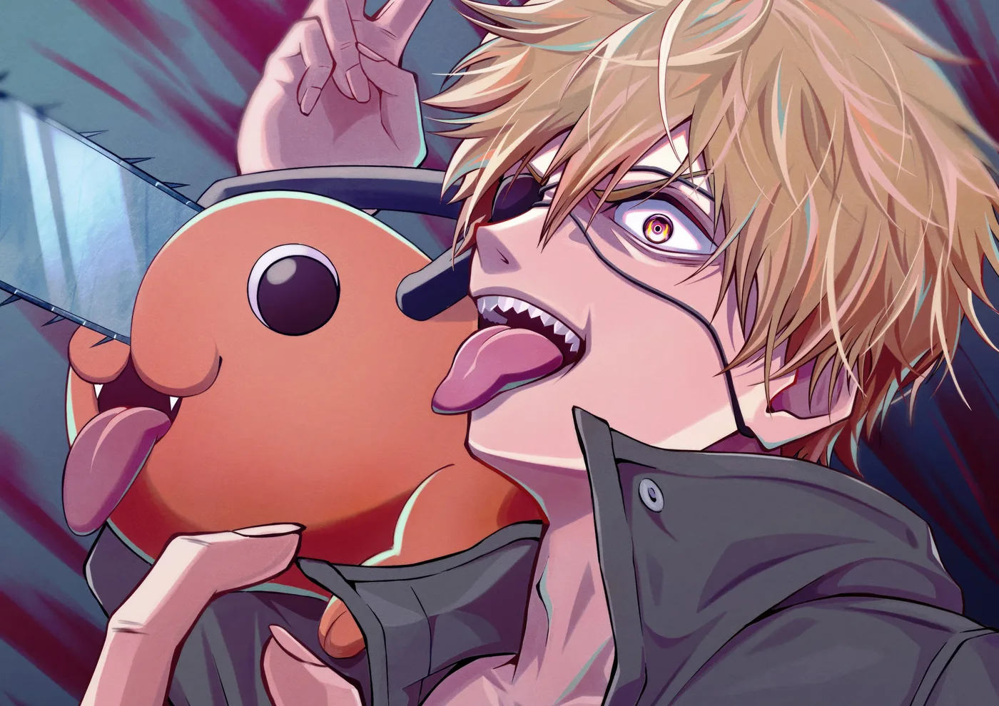 Denji con Gafas de Sol y Pochita Primer Plano