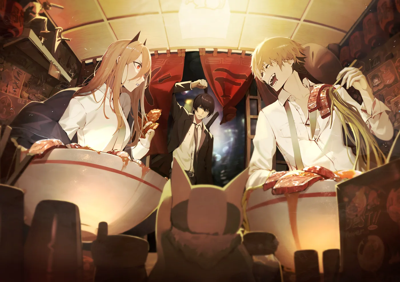 Power y Denji Comiendo Ramen
