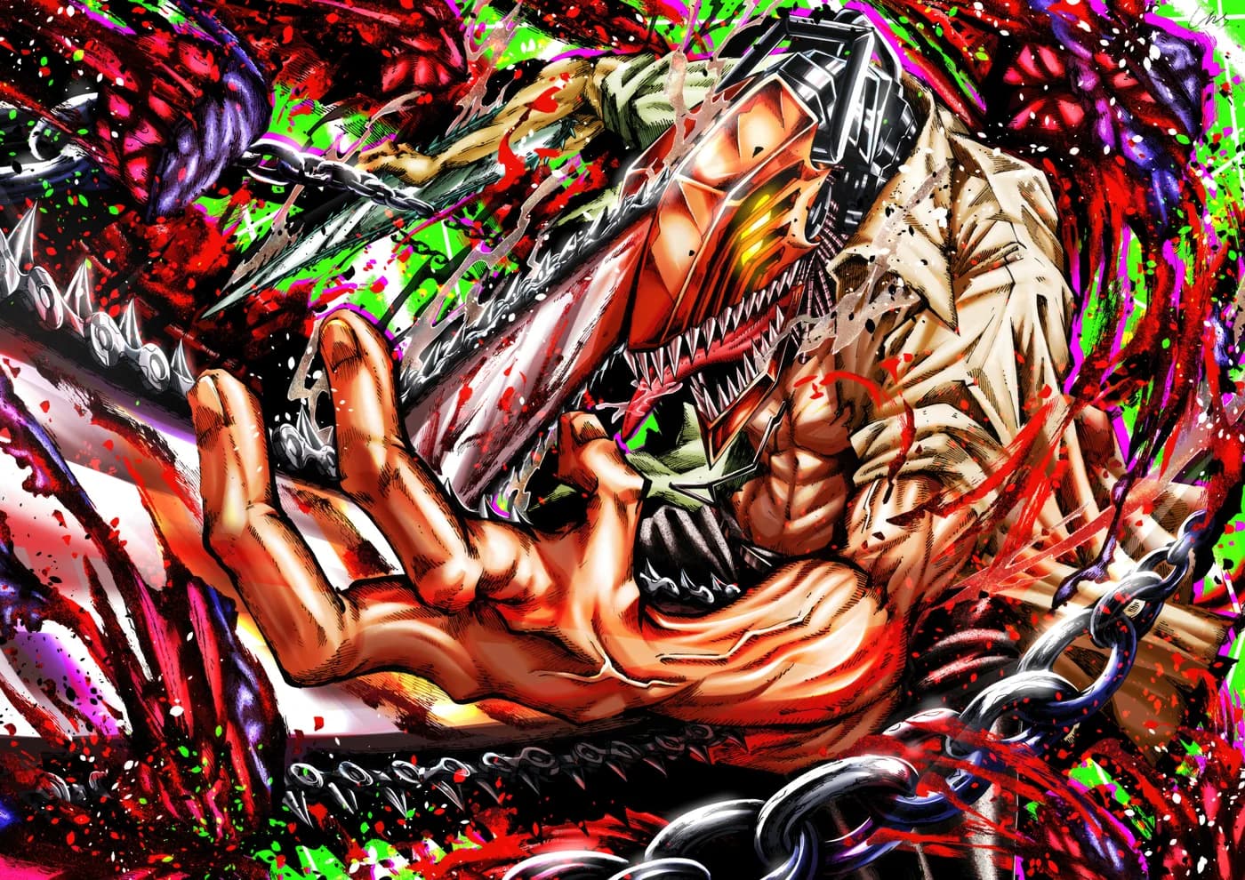 Chainsaw Devil Cadenas y Colmillos Gore