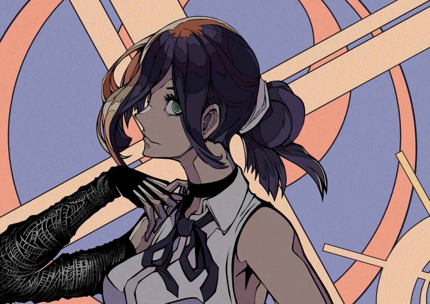 Chica Chainsaw Man Estilo Geometrico Ojo Verde