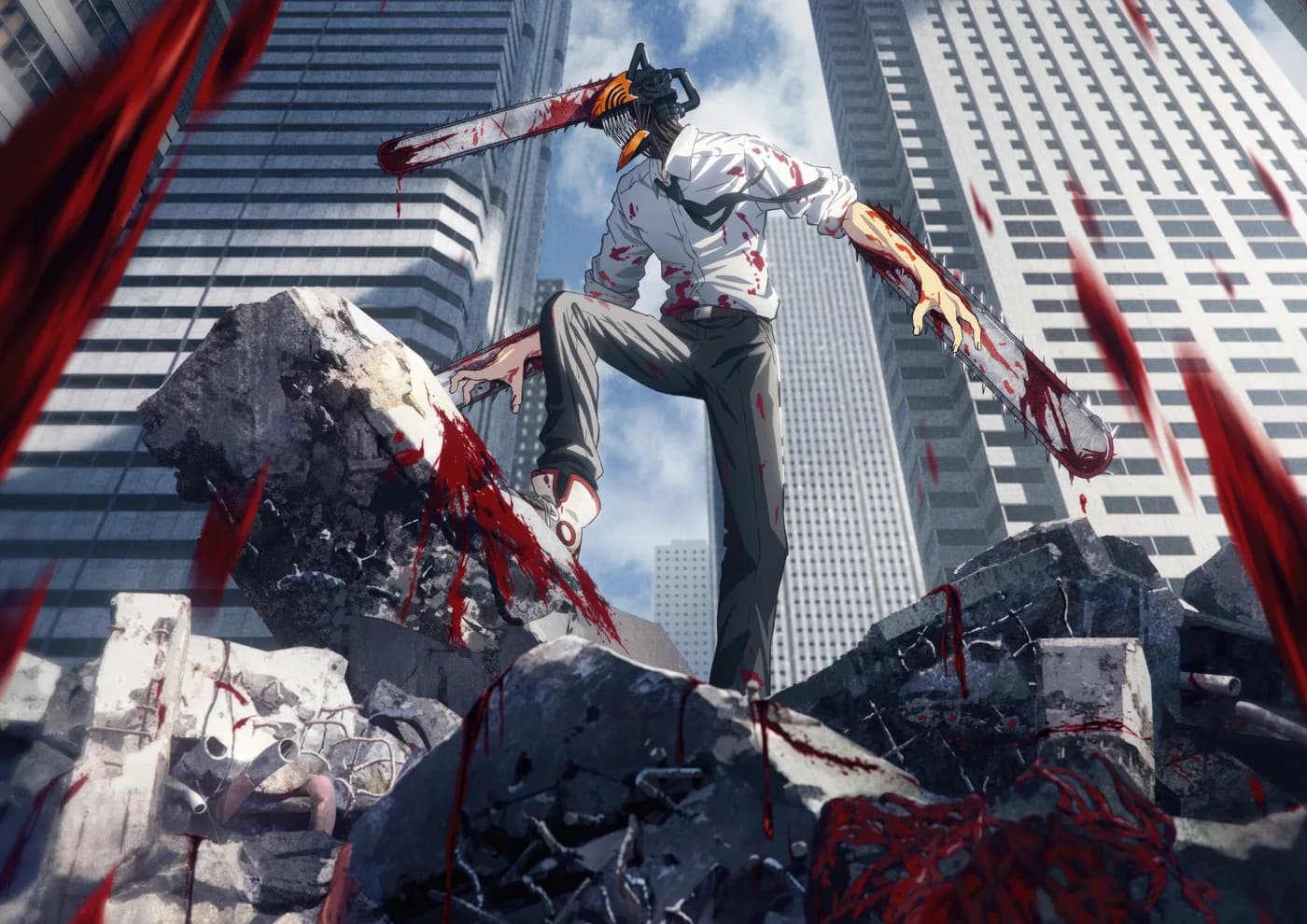 Chainsaw Man Sobre Escombros de la Ciudad