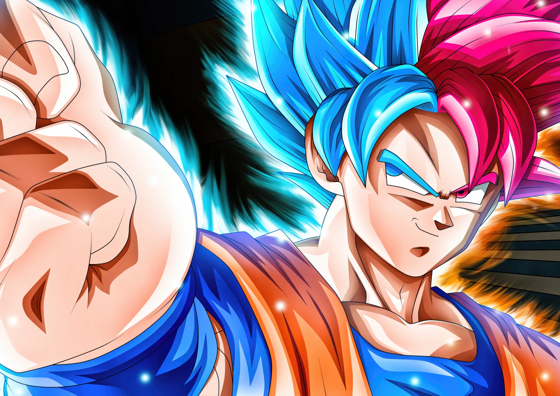 Goku Super Saiyan Blue y God Rostro Dividido