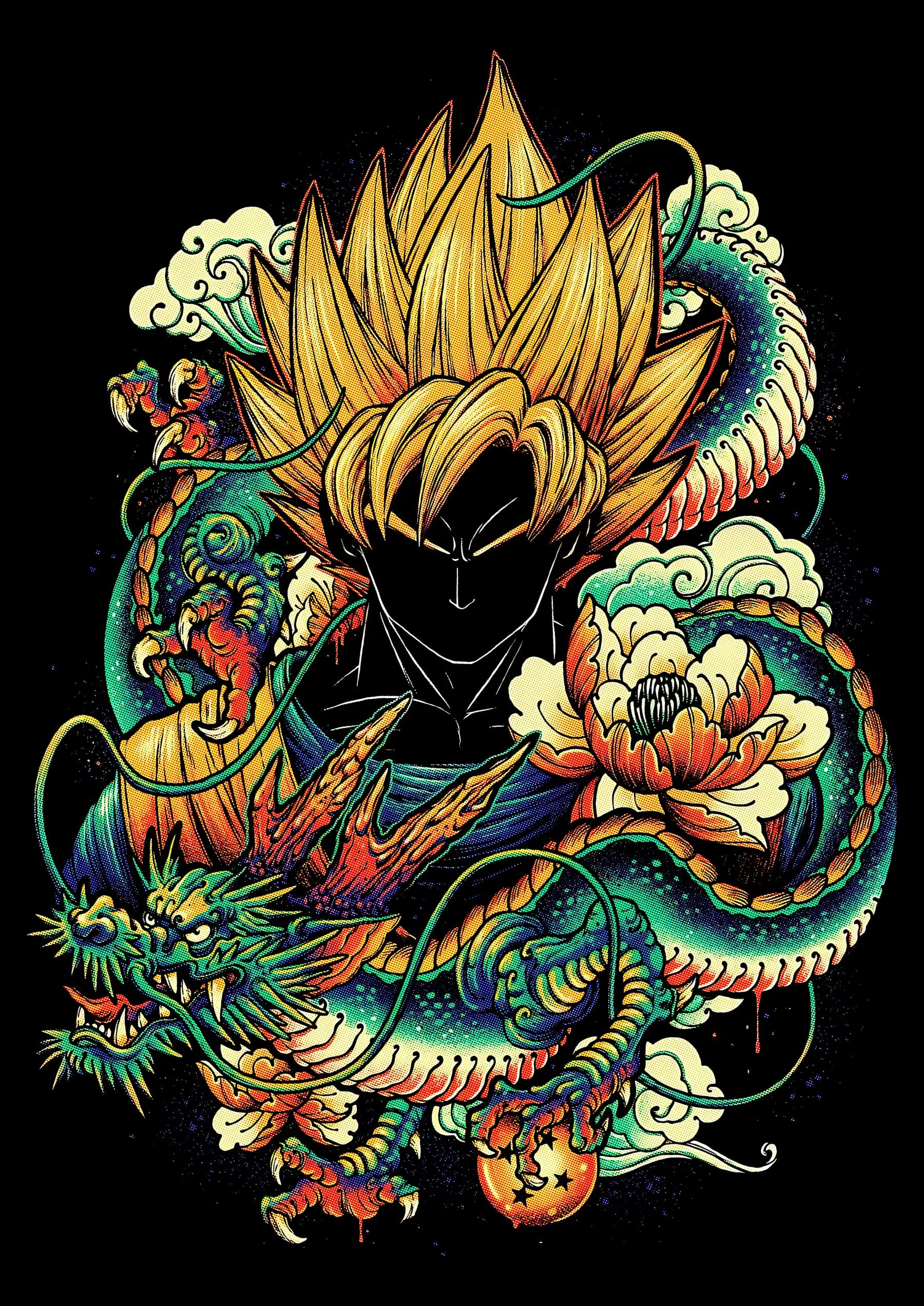 Goku Super Saiyan Silueta Dragón Oriental