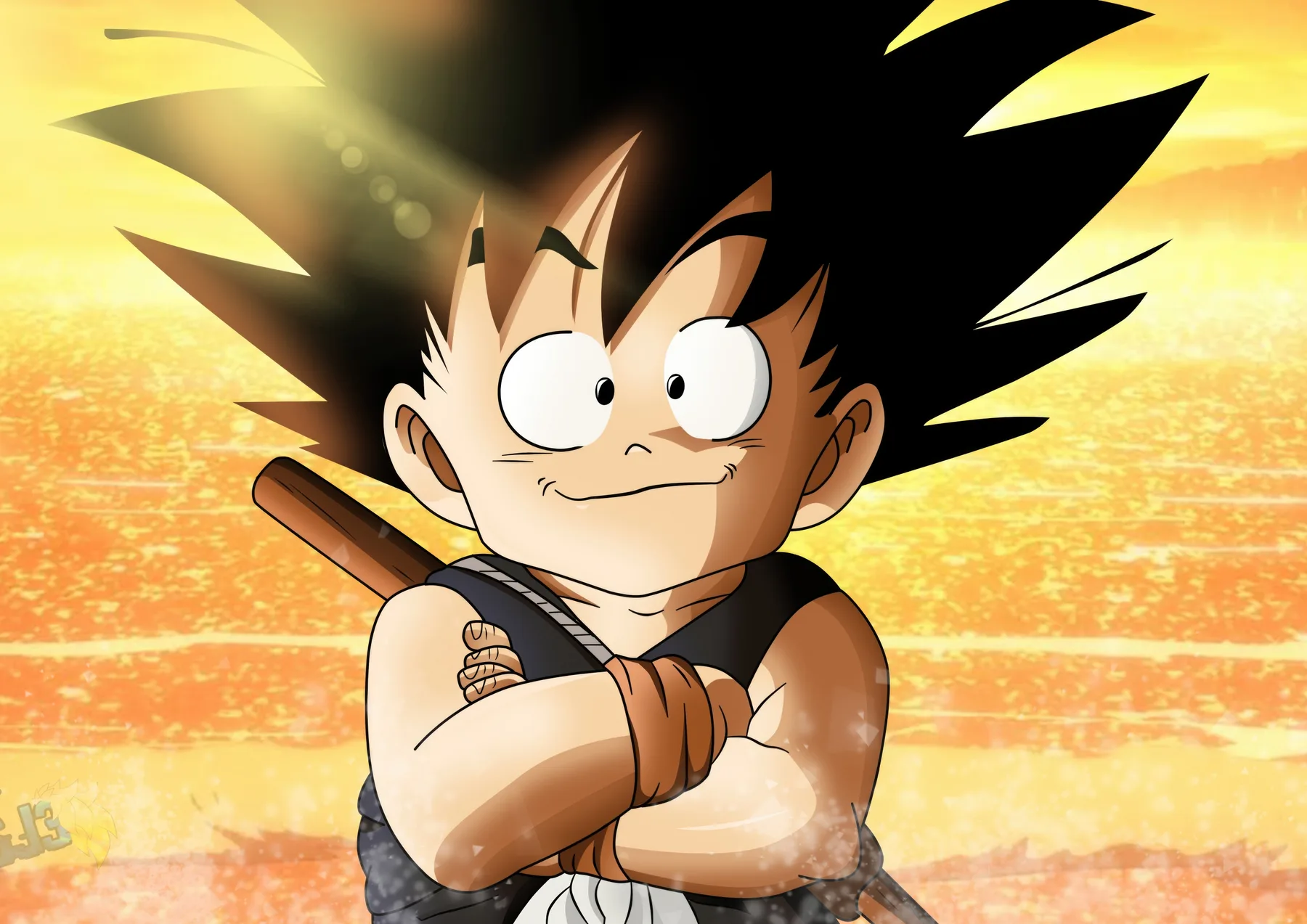 Goku Niño Báculo Sagrado Atardecer