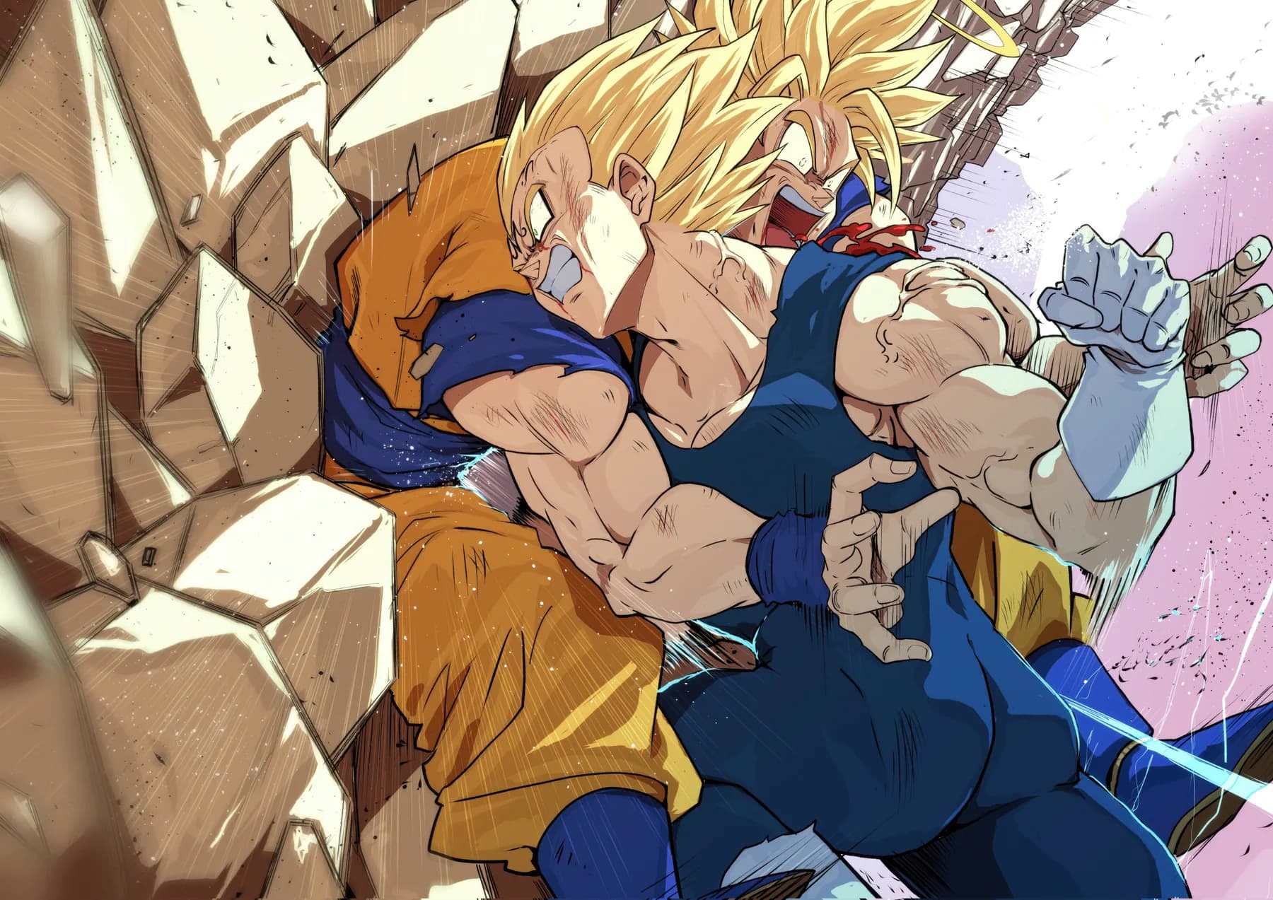 Goku y Vegeta Batalla Intensa Heridos