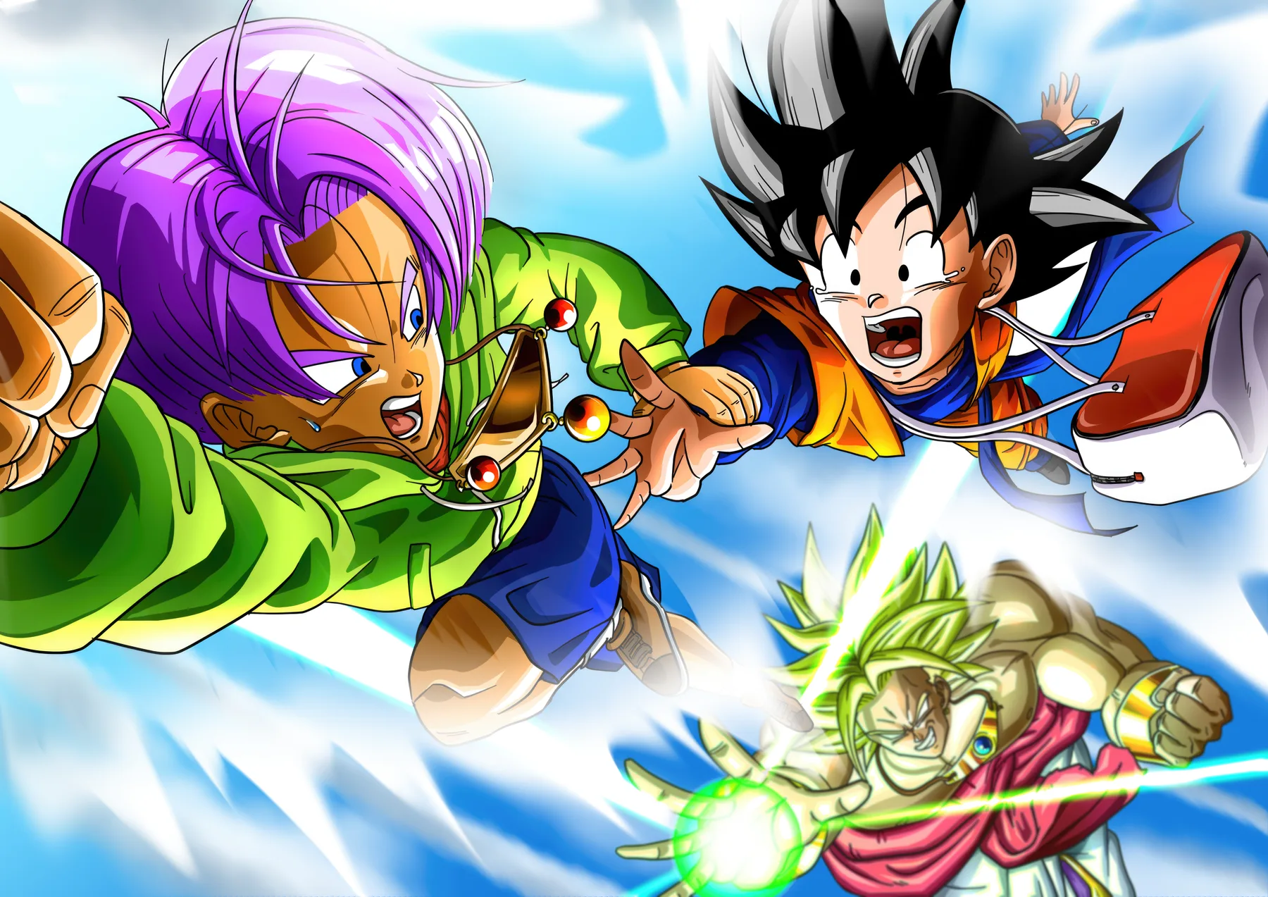 Trunks y Goten Volando Batalla Broly