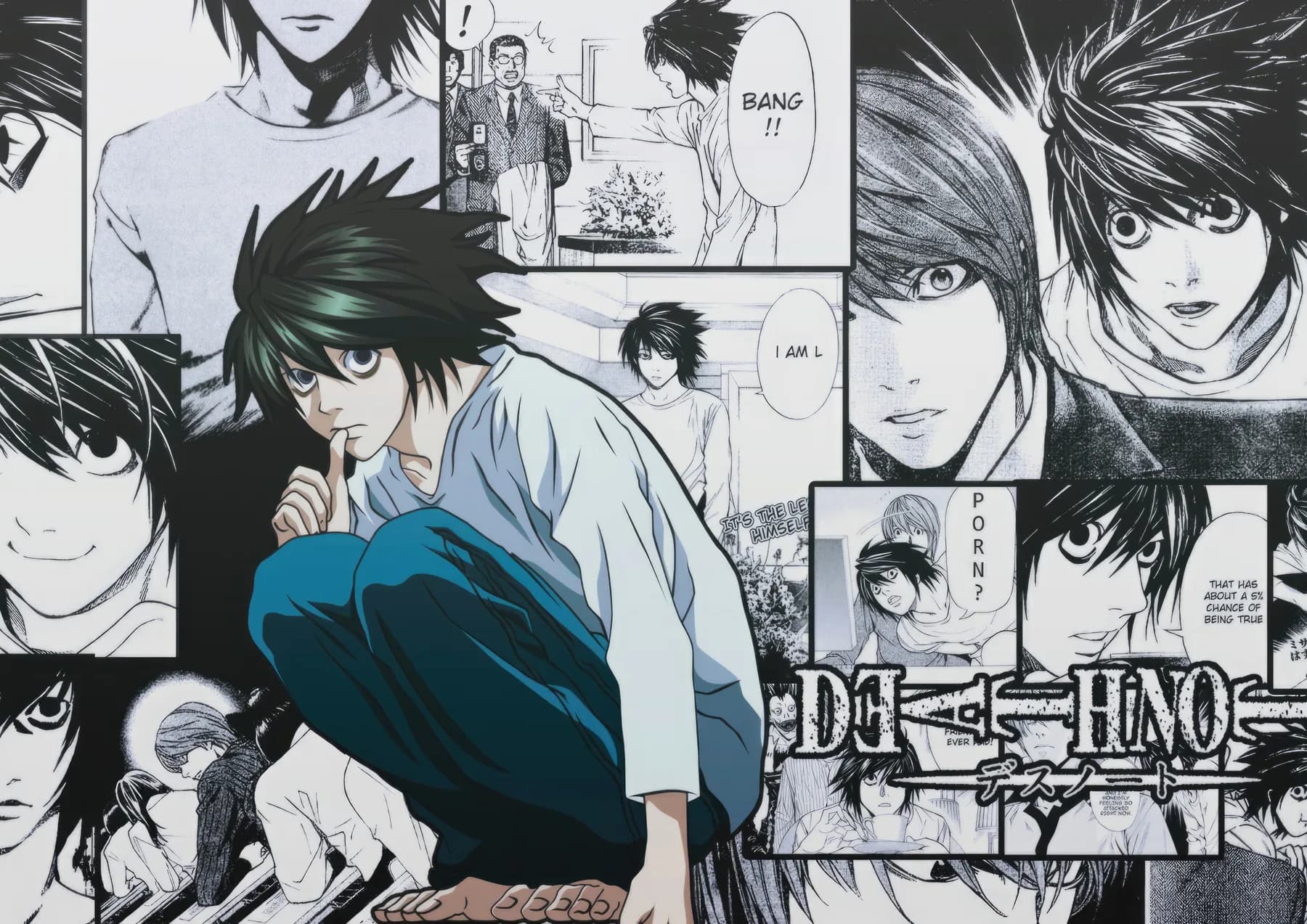 L Lawliet Cuclillas Collage Manga