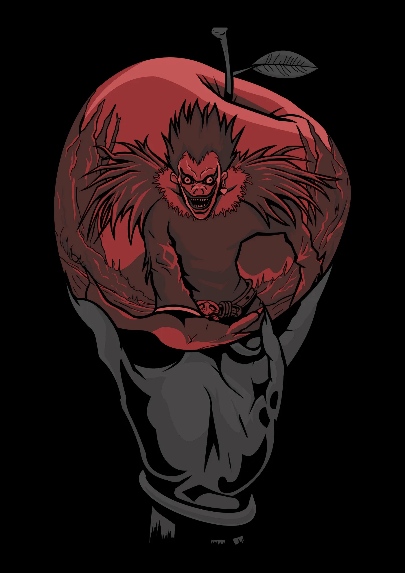 Ryuk con Manzana Fondo Rojo