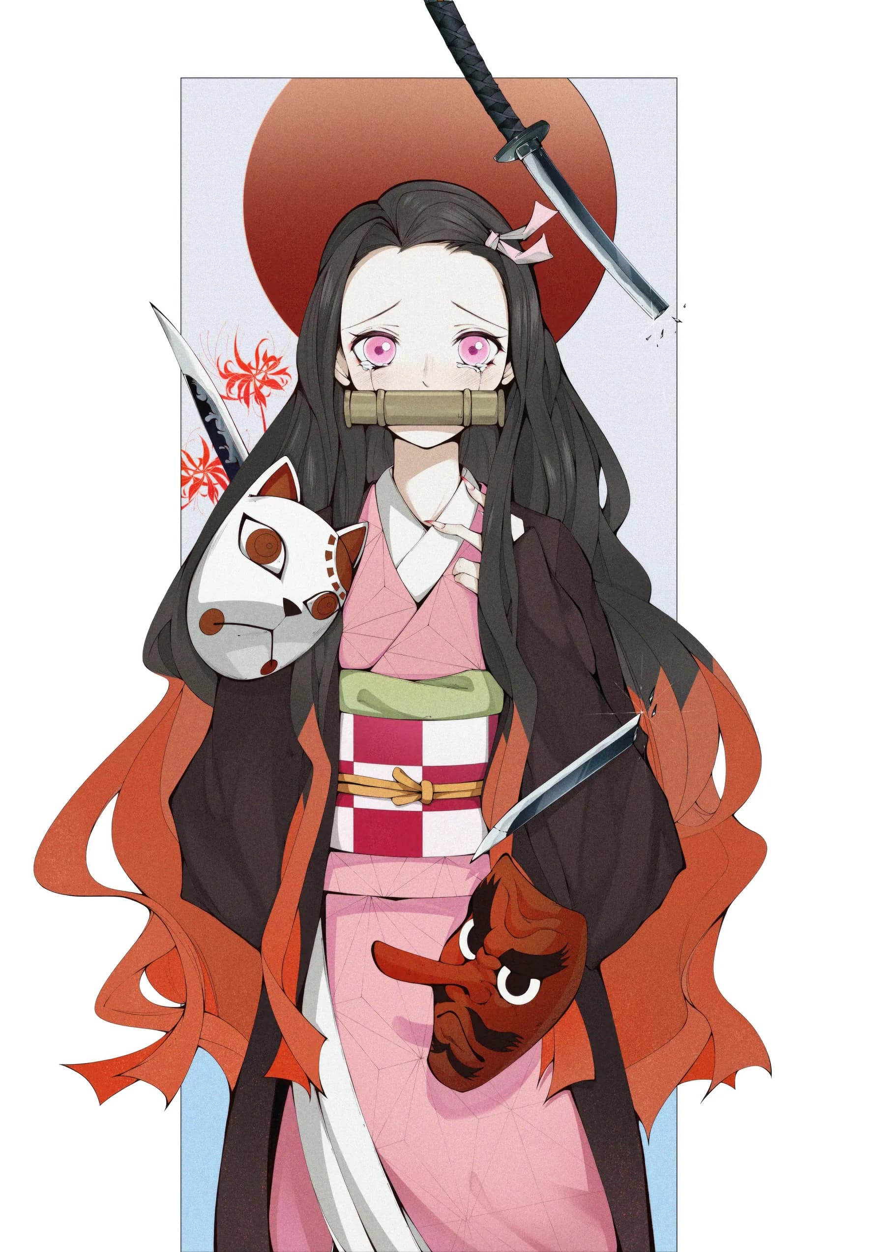 Nezuko Kamado Retrato con Máscaras