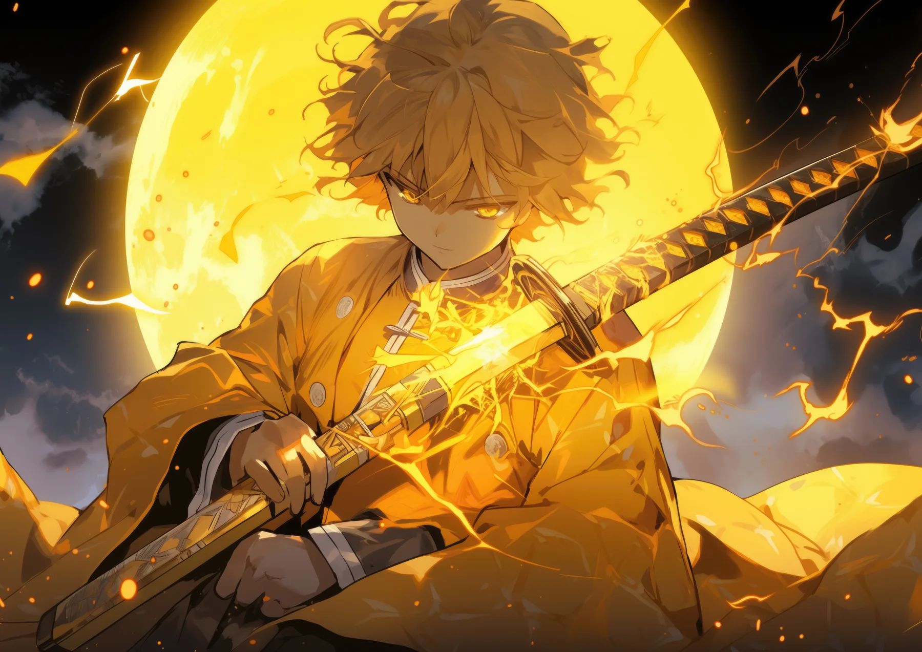 Zenitsu Agatsuma Trueno Dorado Luna Llena