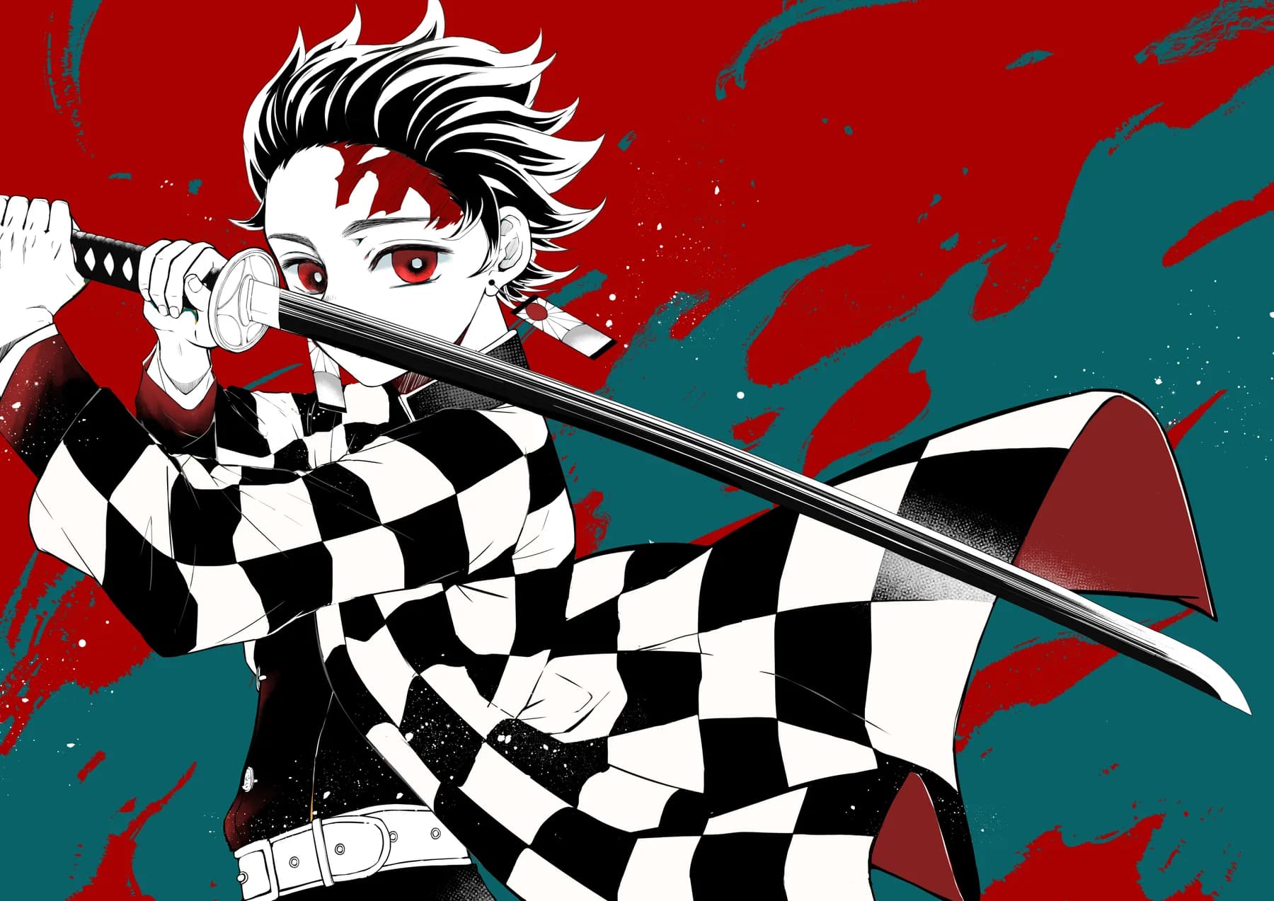 Tanjiro Kamado Katana Perfil Rojo y Verde