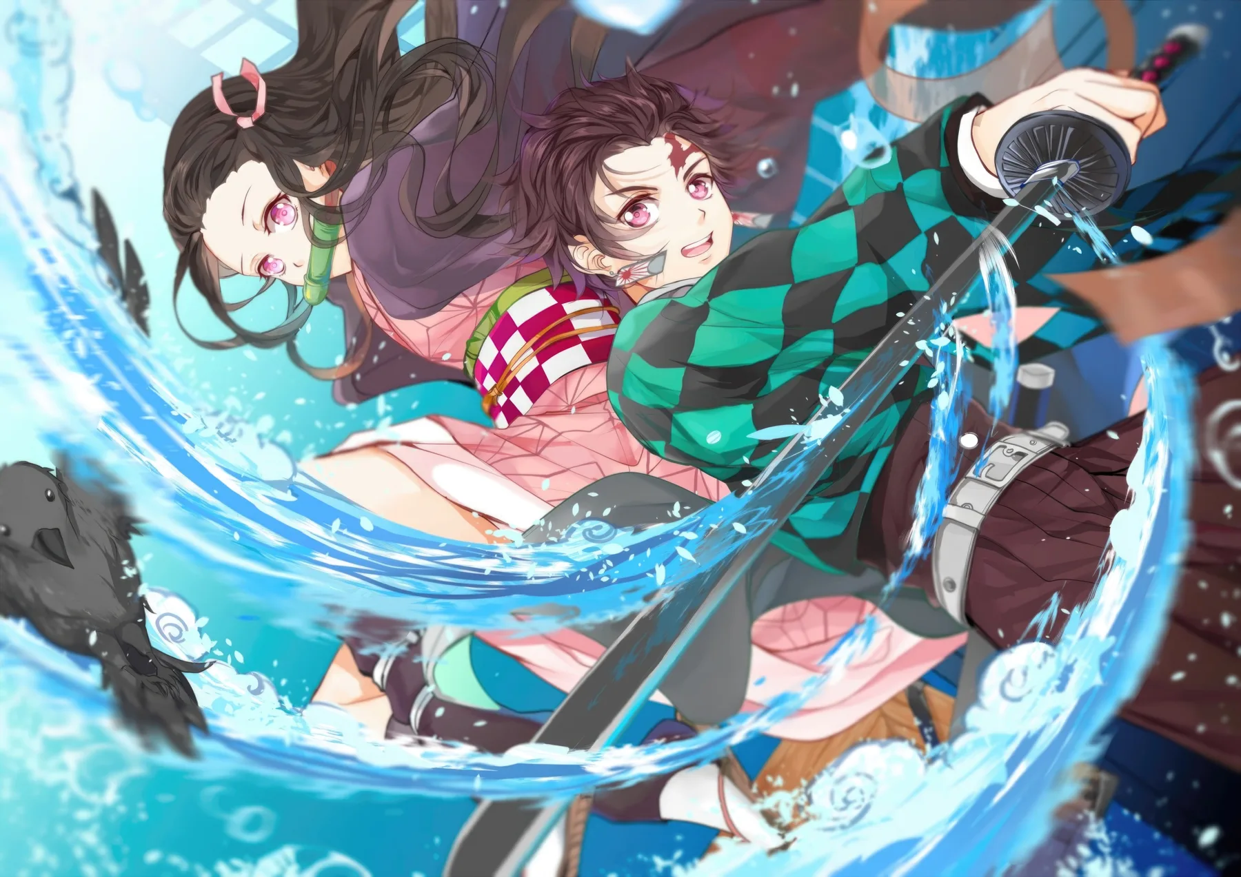 Nezuko y Tanjiro Respiración de Agua Juntos