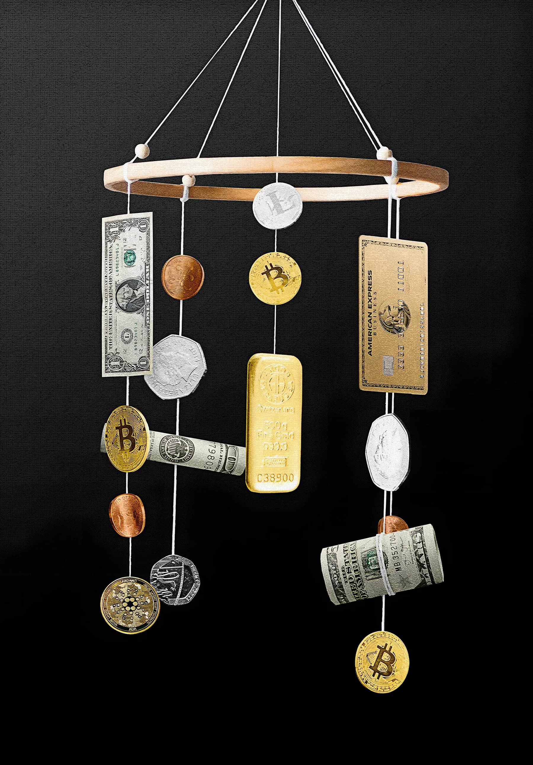Móvil de Dinero y Criptomonedas